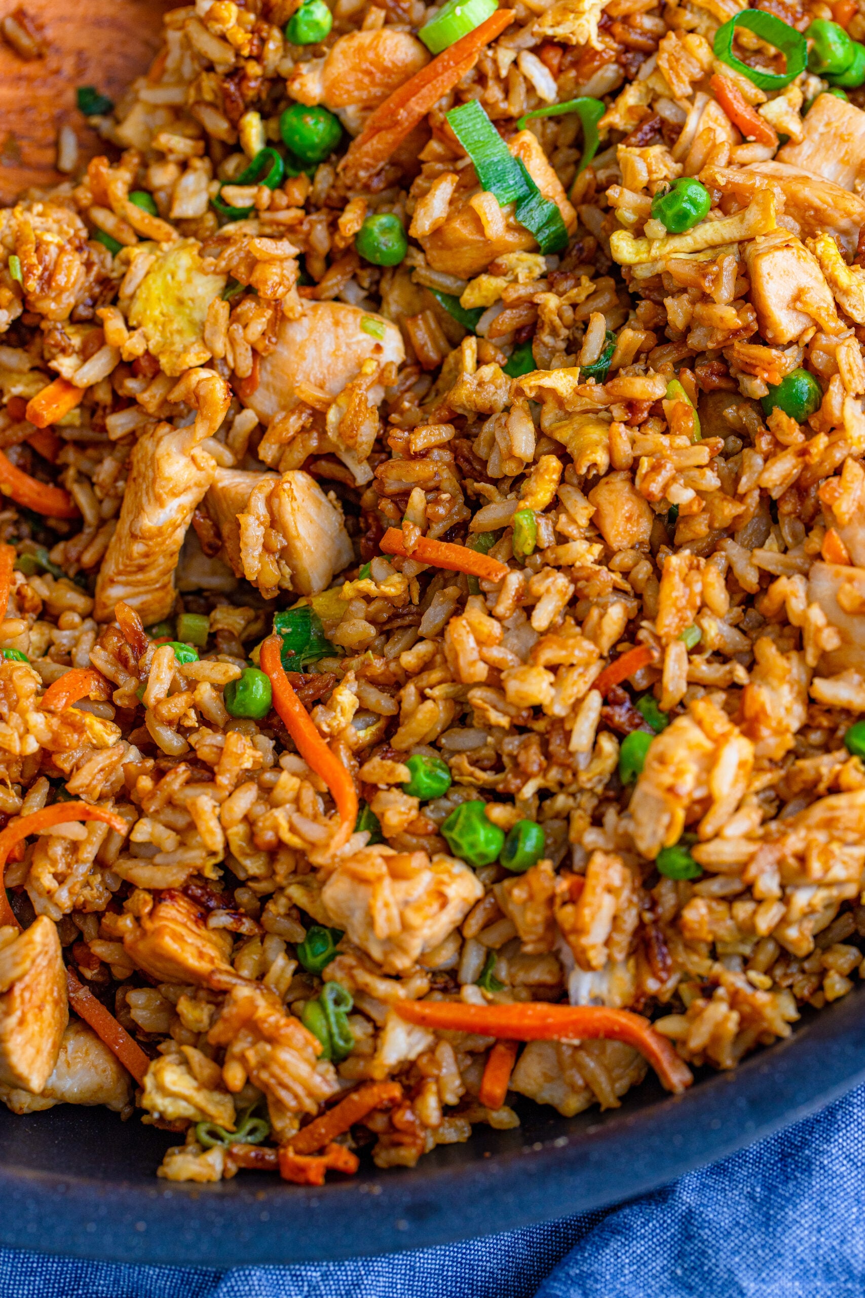 chicken fried rice in a bowl on table