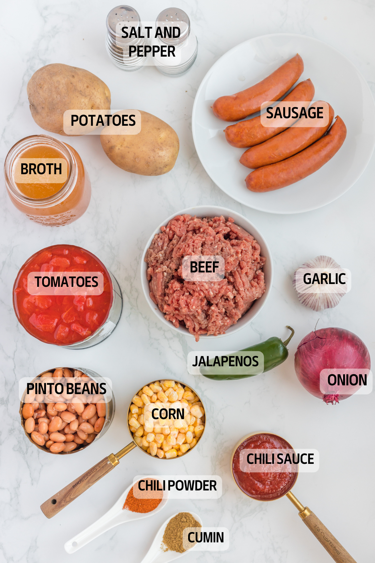 Overhead view of the ingredients needed to complete this recipe.