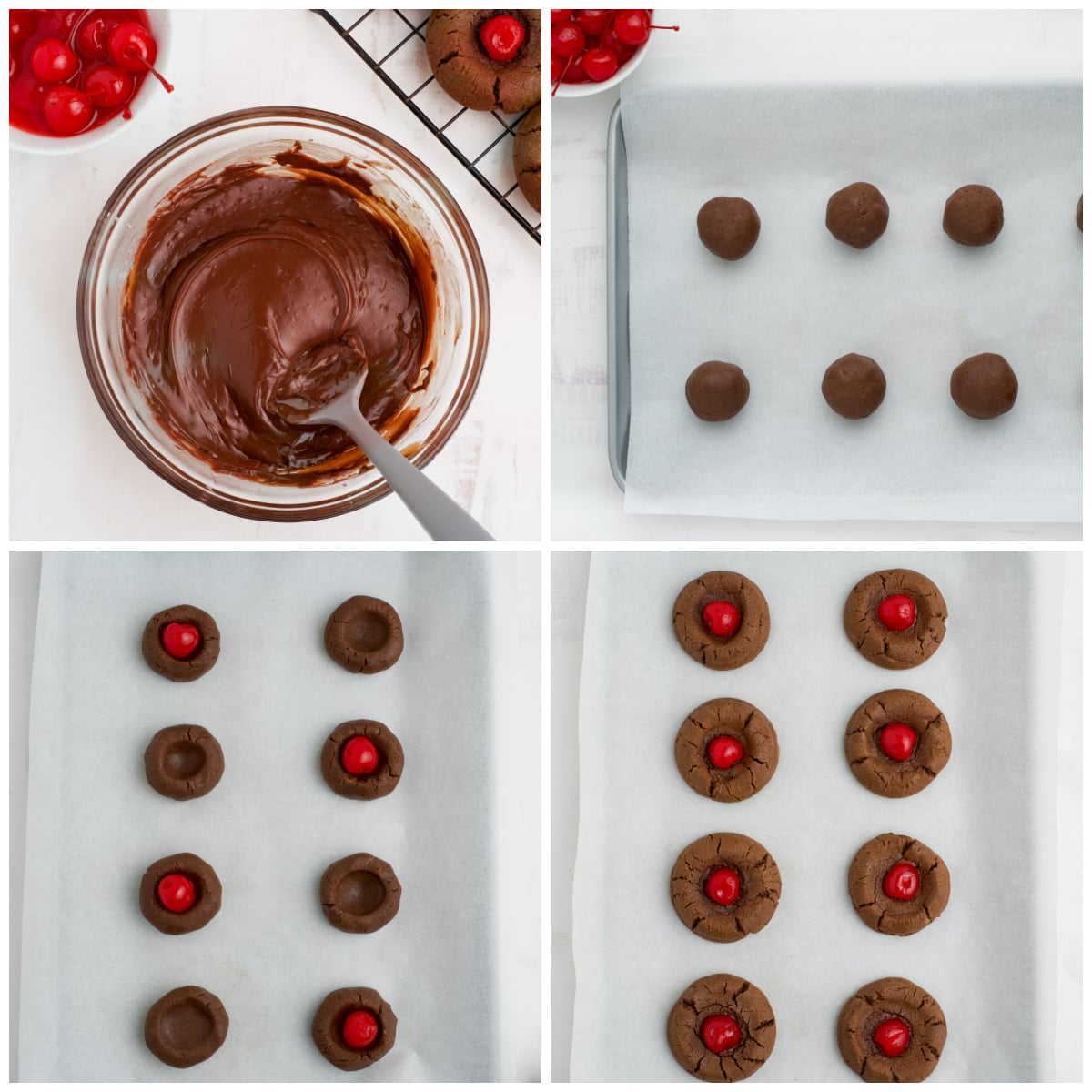 Cherry Chocolate Cookies collage on how to assemble to cookies 