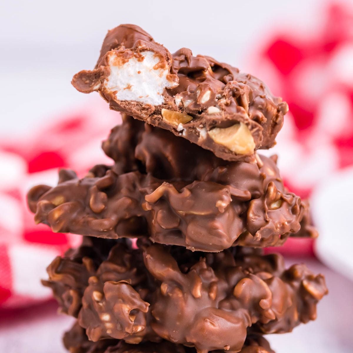 Rocky Road Candy stacked on counter