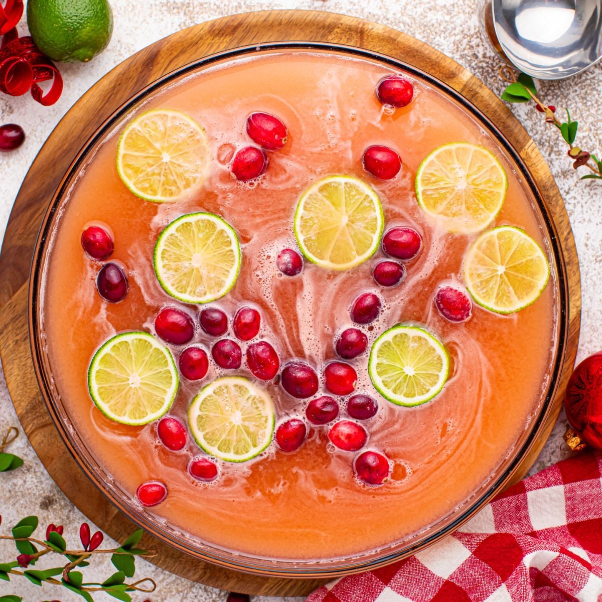 Santa's Giggle Juice Punch in a punch bowl on table