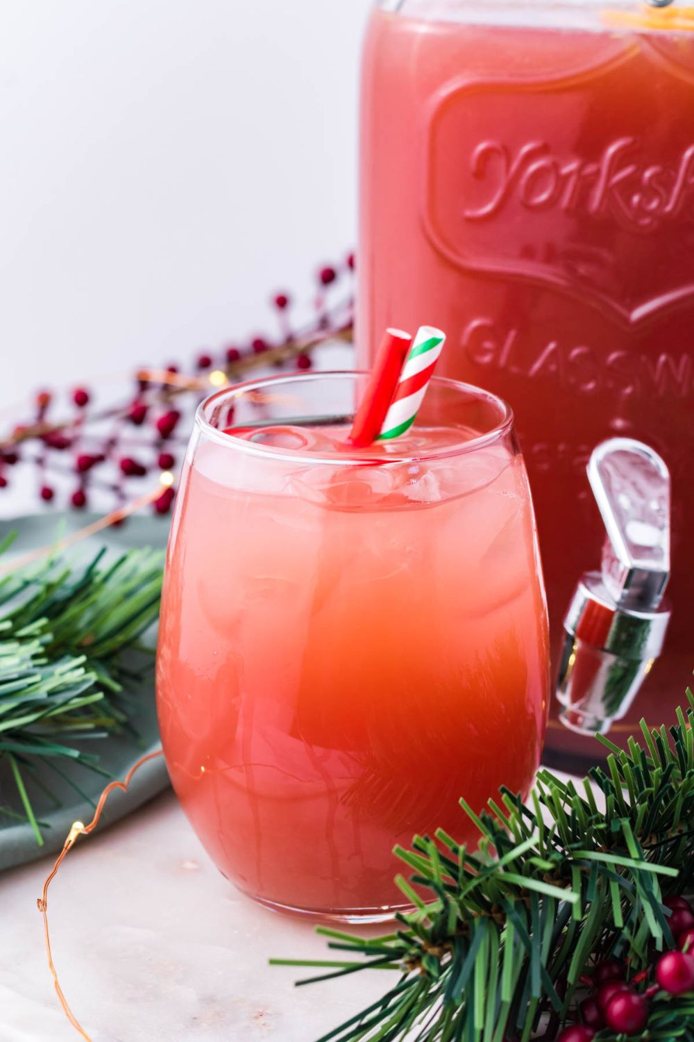 Holiday Punch in a pitcher and a glass on table