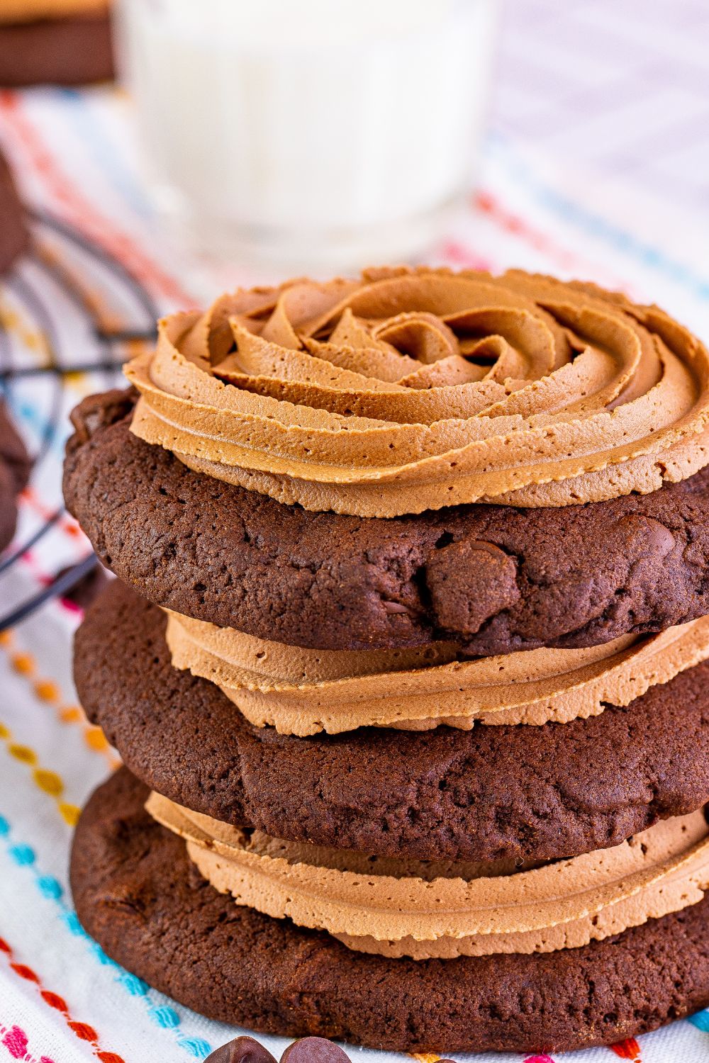 Chocolate Cake Cookies stacked on table 