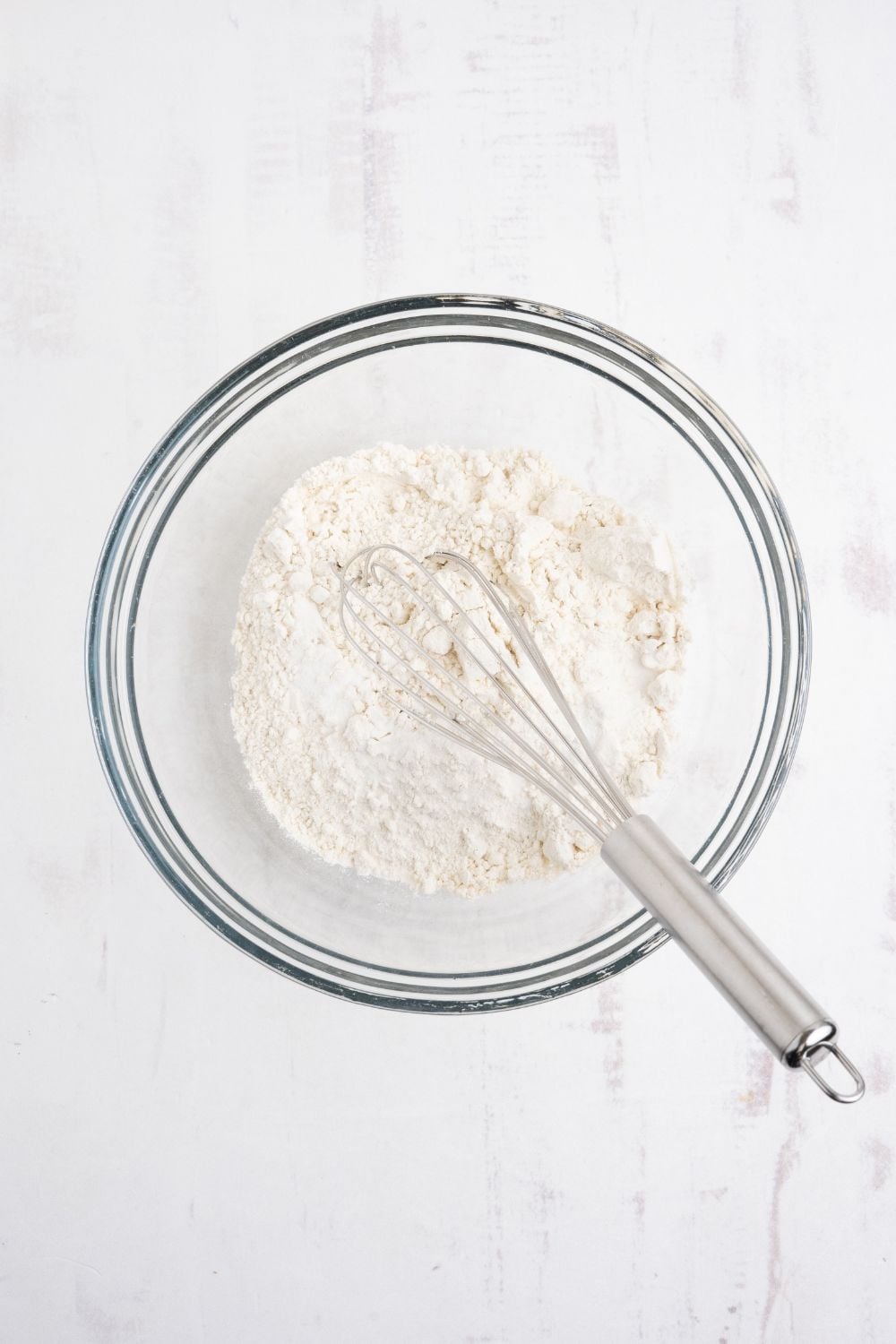 dry flour ingredients in a bowl for the Cherry Chocolate Chip Cookie dough mixture 