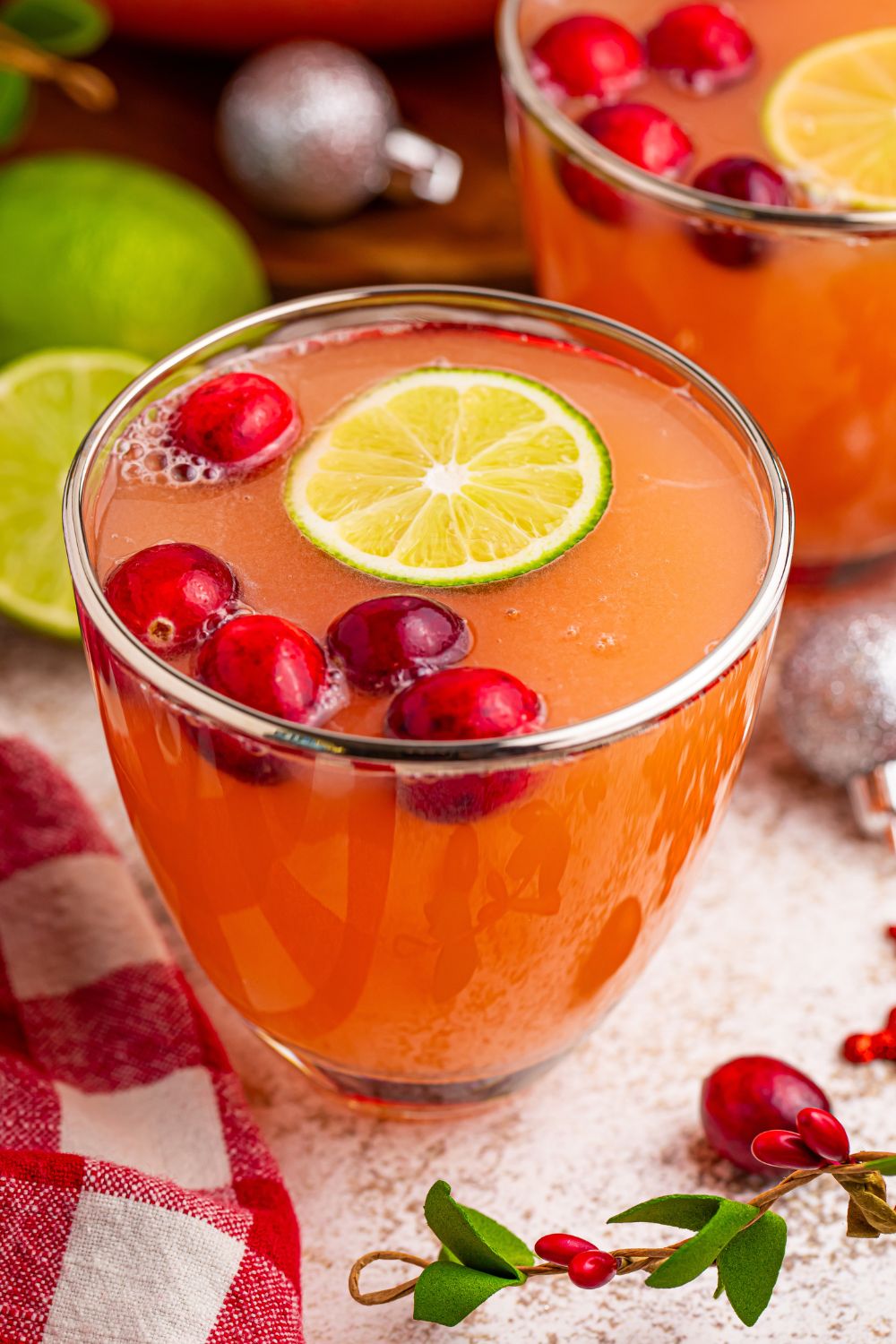 close glass of giggle juice punch on table