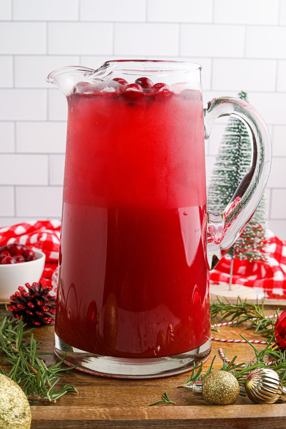 christmas punch with vodka in a pitcher