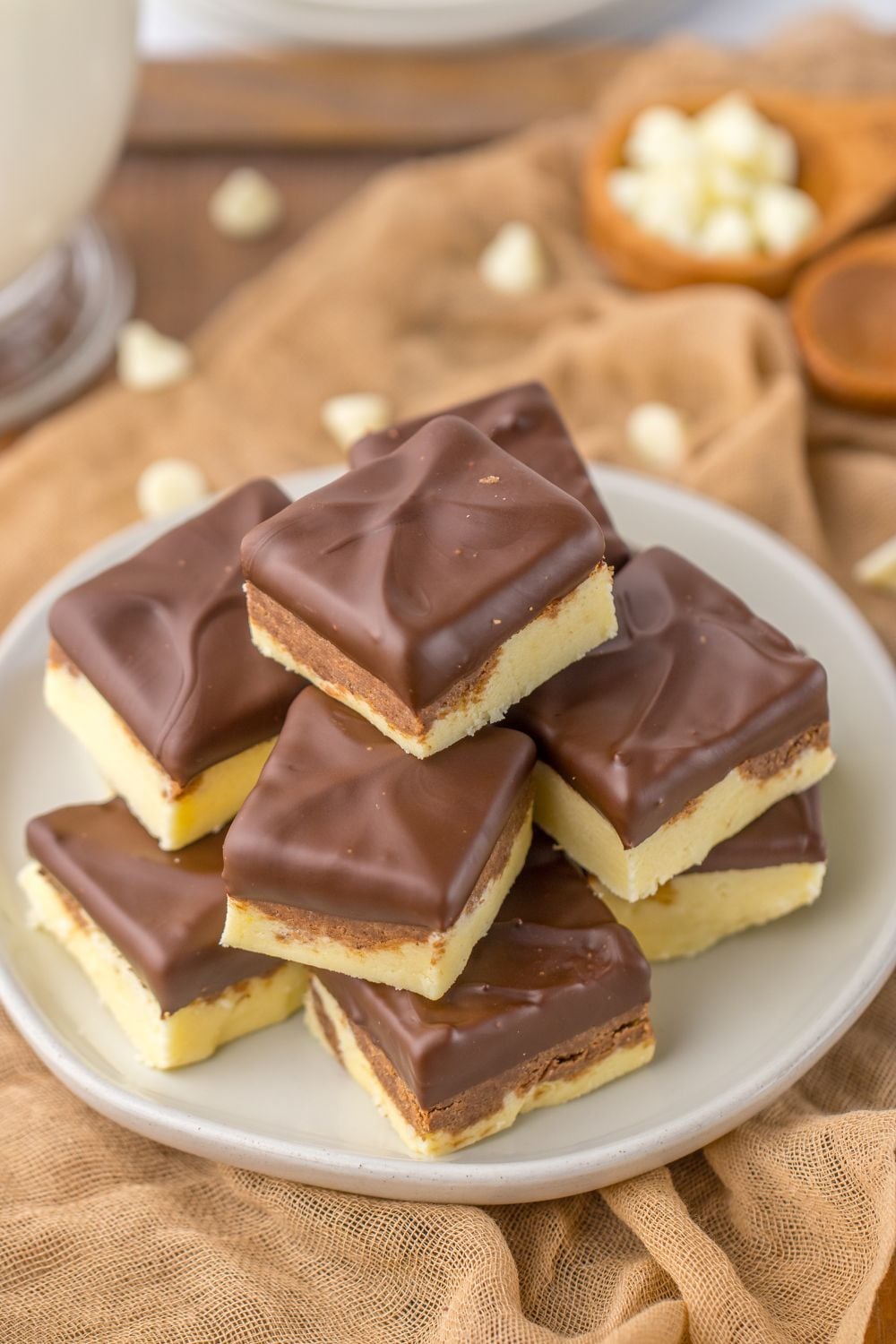 close up of fudge stacked on plate