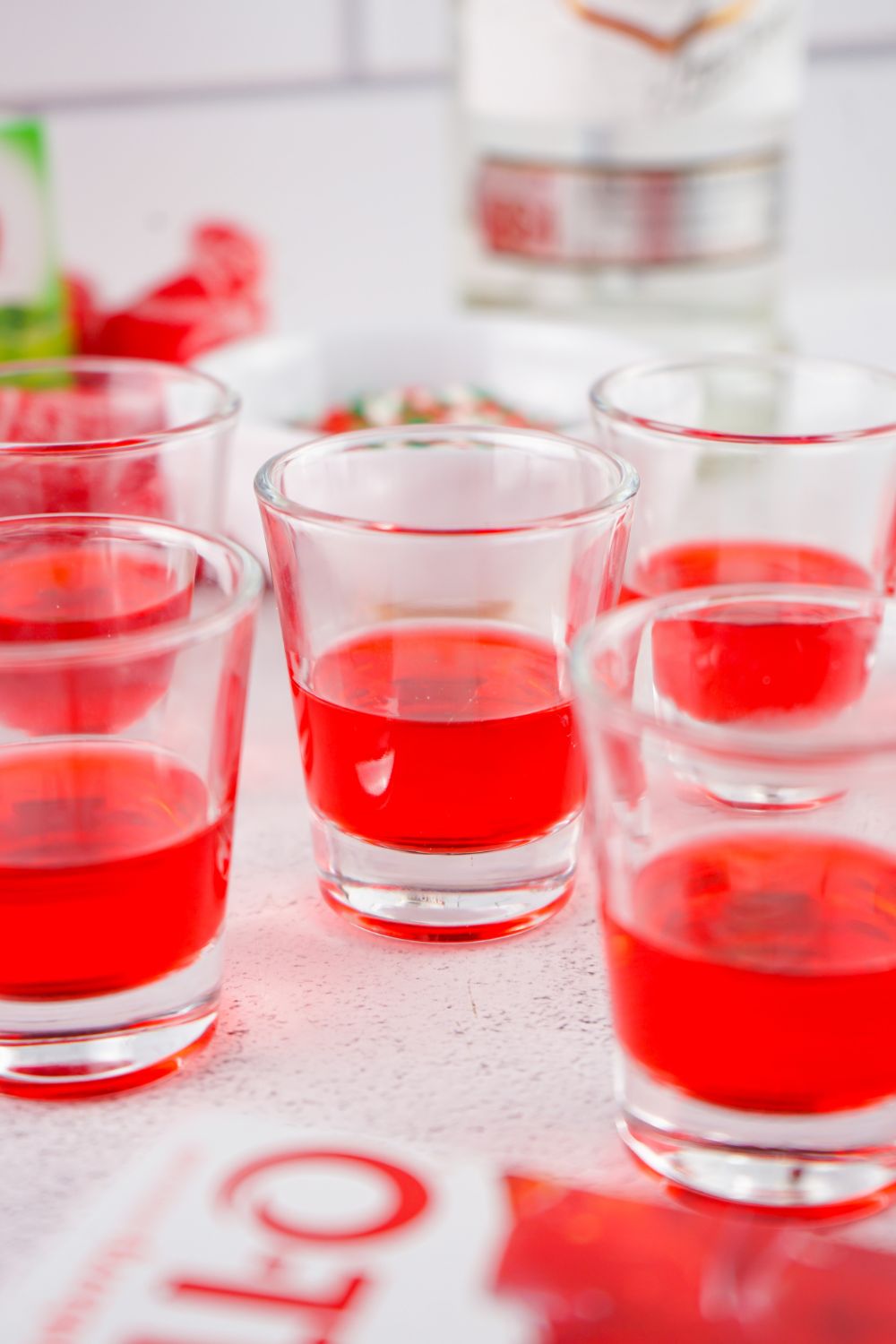 jello poured into shot glasses