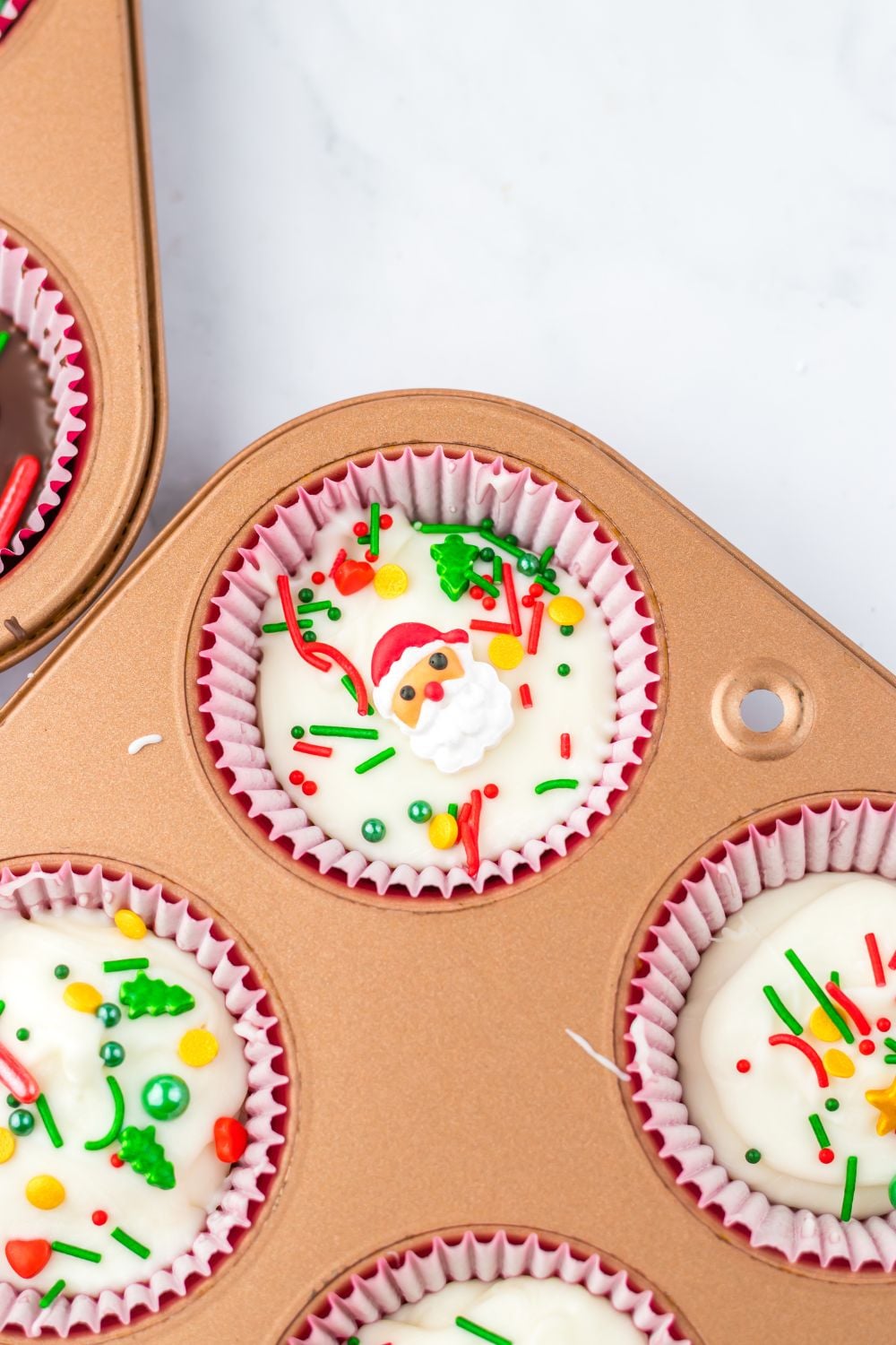 sprinkels on top of white chocoalte peanut butter cups