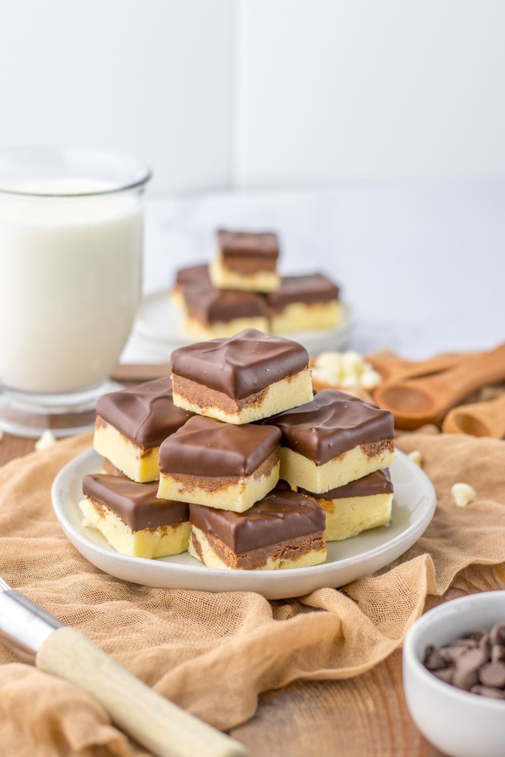 stacked fudge on plate