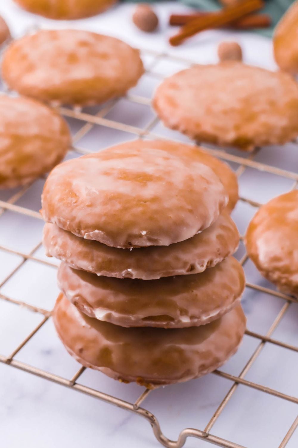 stacked cookies on cooling rack