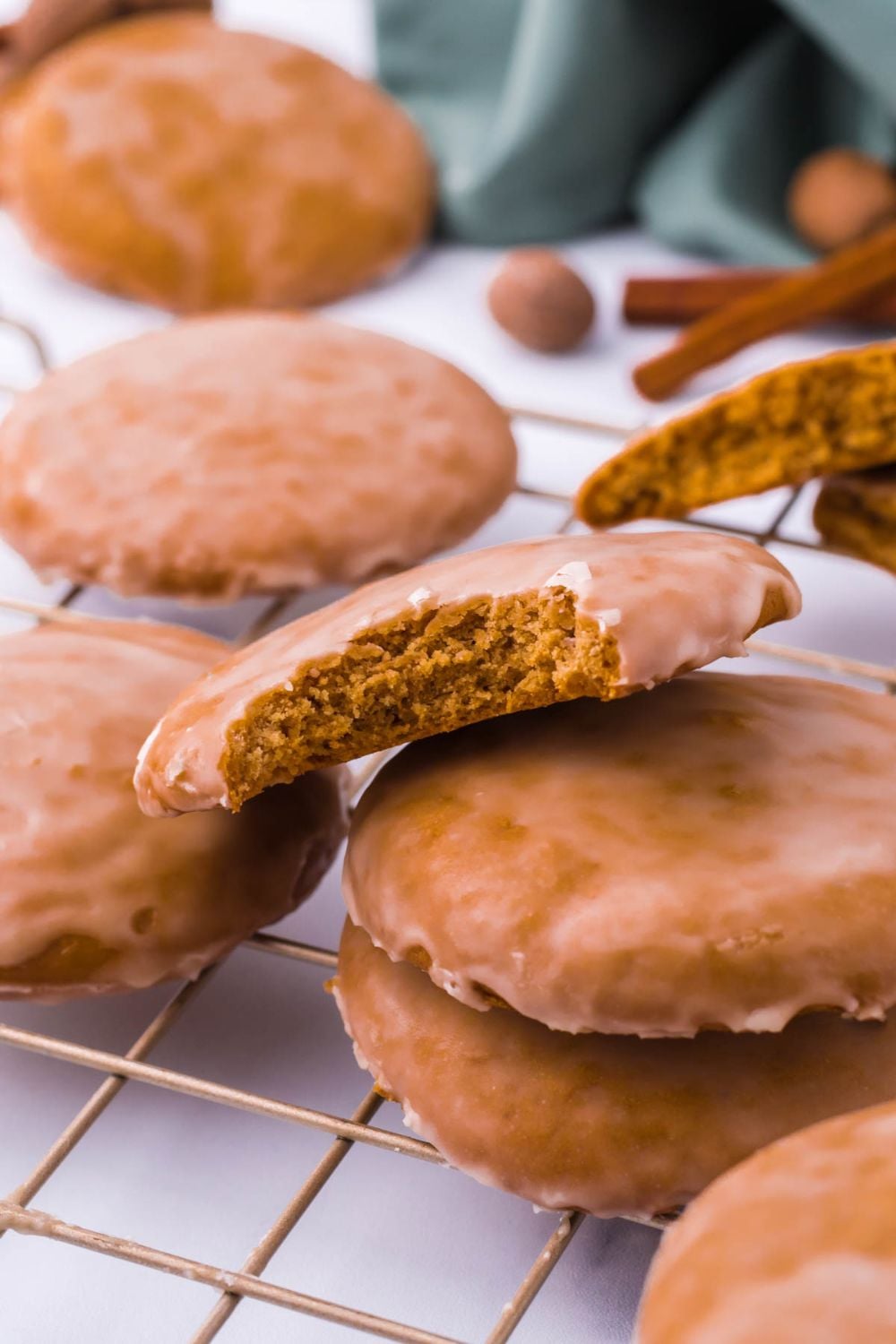 german cookie with bite taken out on top of other cookies