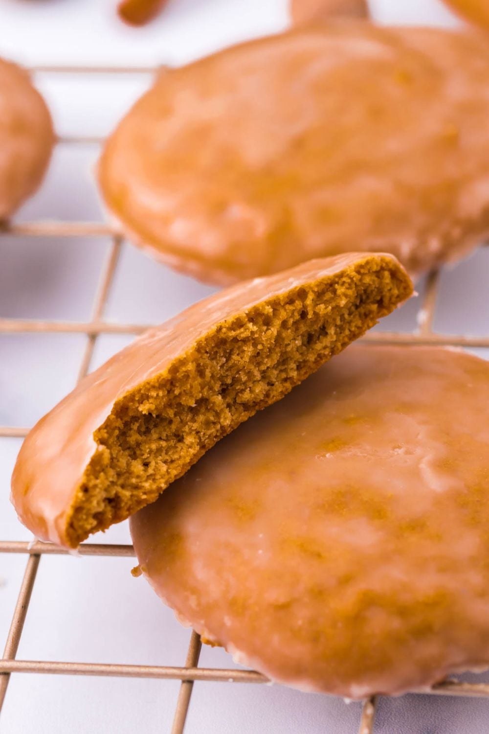 cookie cut in half on cooling rack