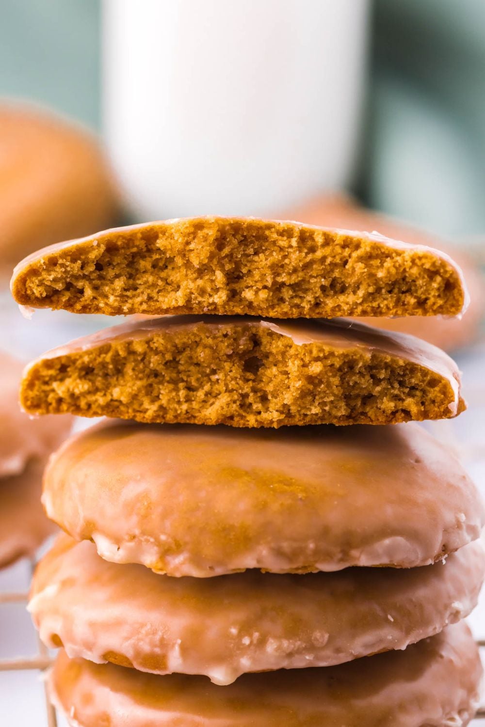 Lebkuchen Gingerbread Cookies stacked on top of each other with one broken in half on top