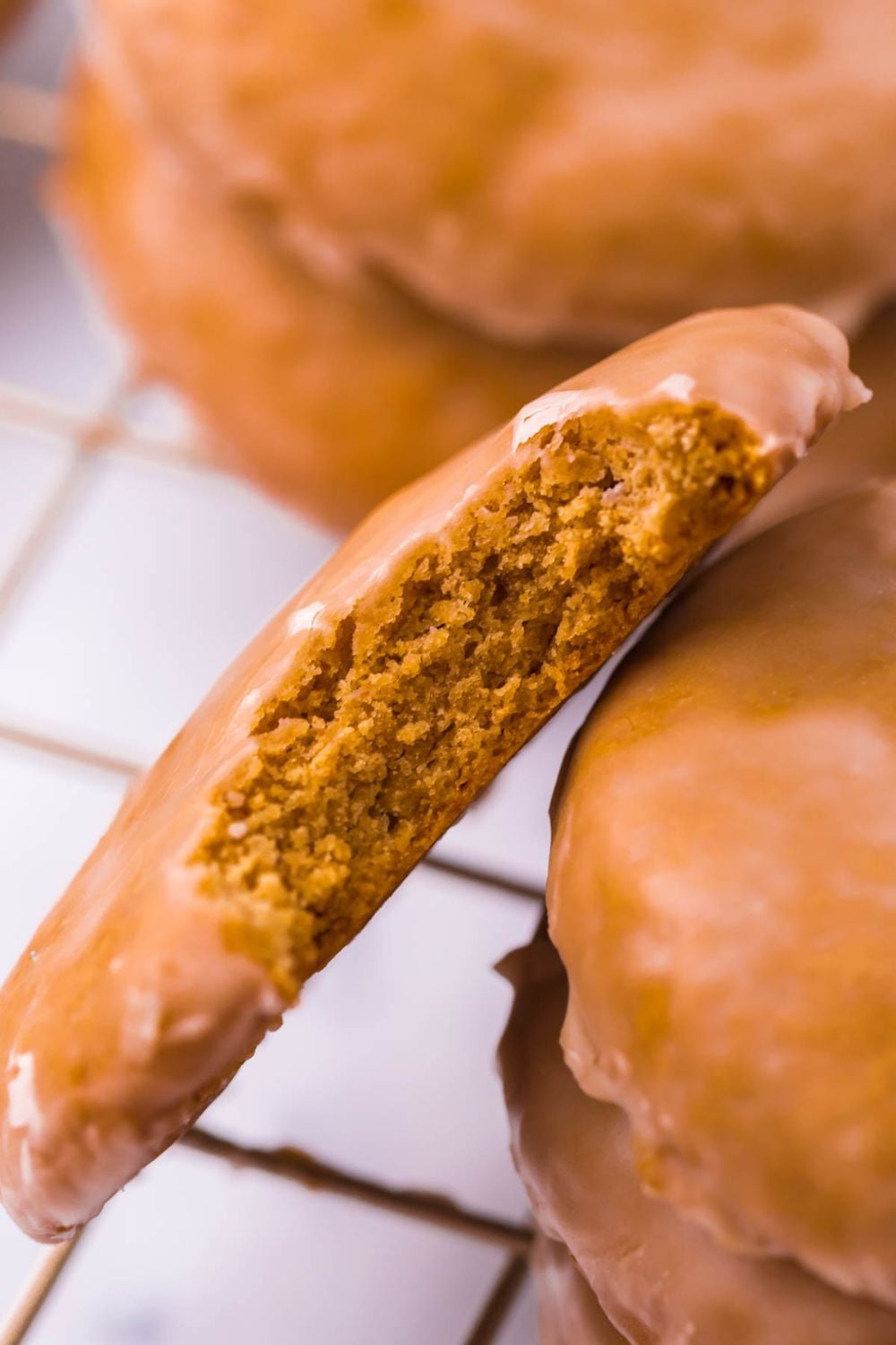 close up of Lebkuchen cookies with a bite taken out of it