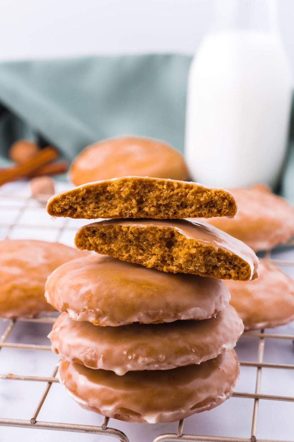 cookies stacked on top of each other with one bitten in half