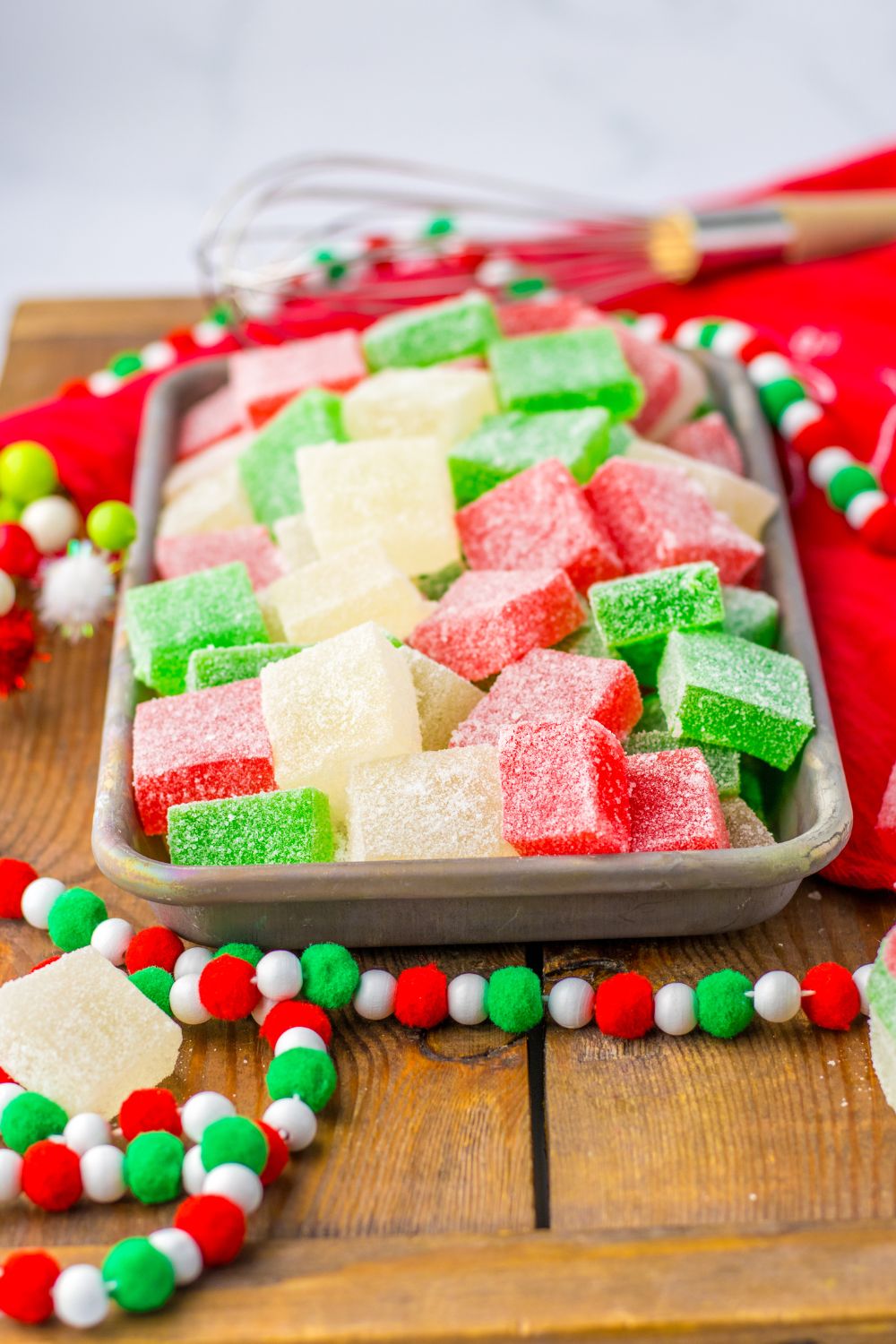 Spiced Gumdrops in a metal pan on table 