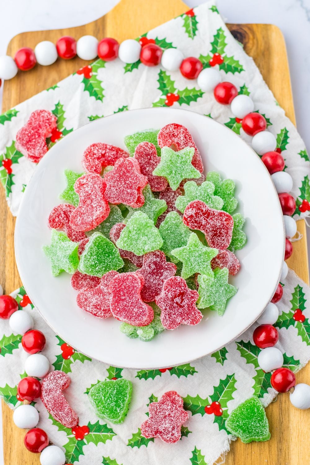 gumdrops on table with decora around it 