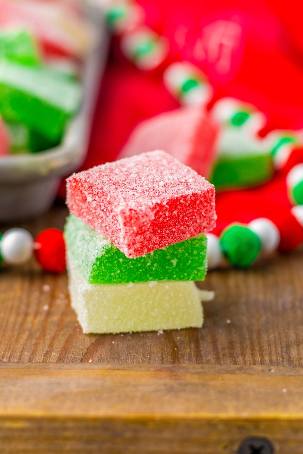 stacked gumdrops on a table 