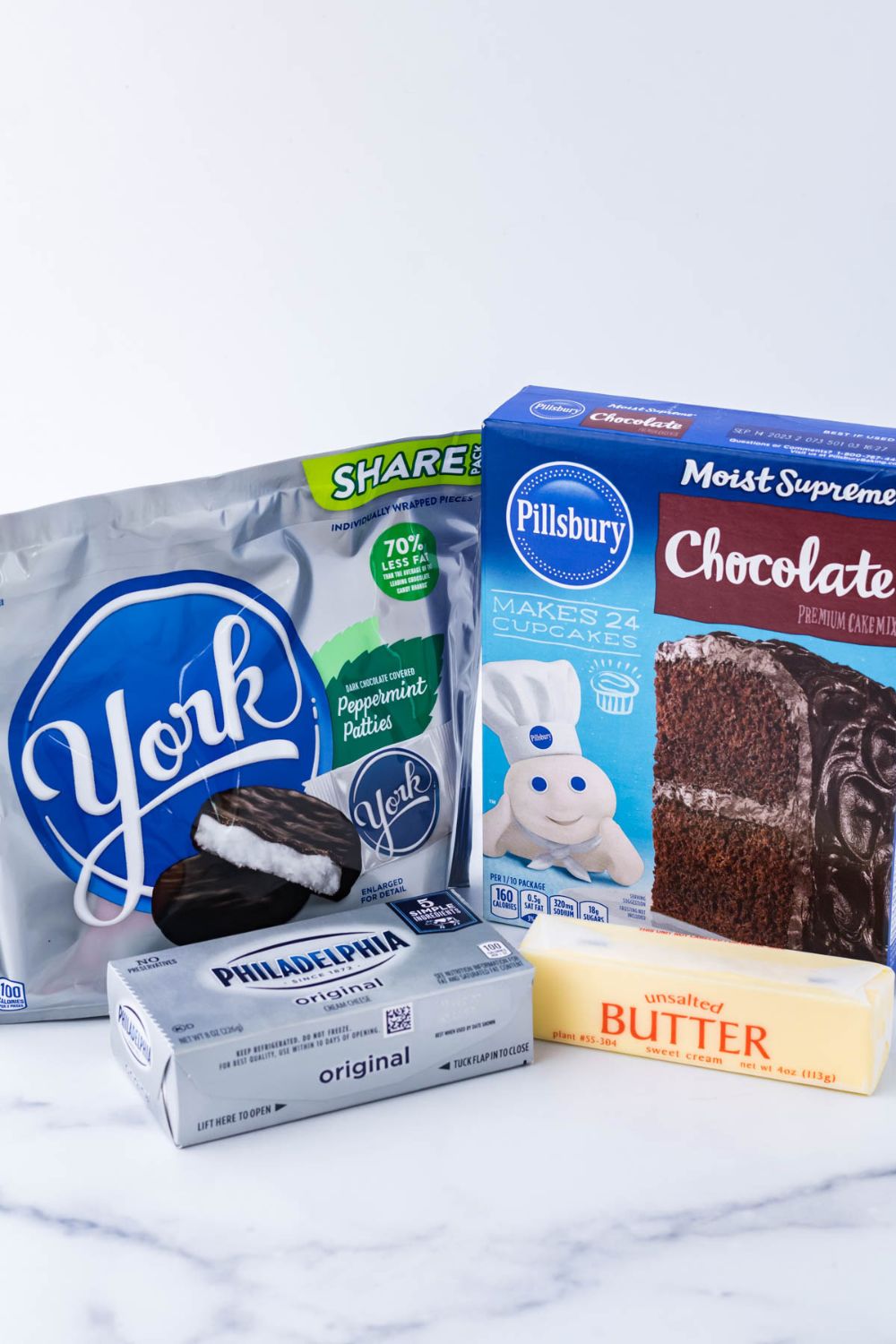 ingredients for a chocolate peppermint cookie on table 