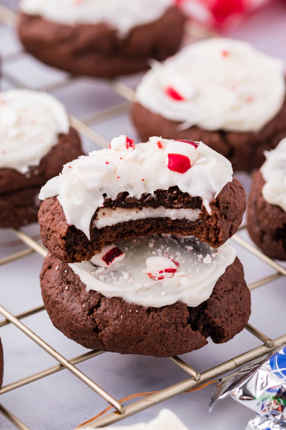 york peppermint patty cookies on a cooling rack 