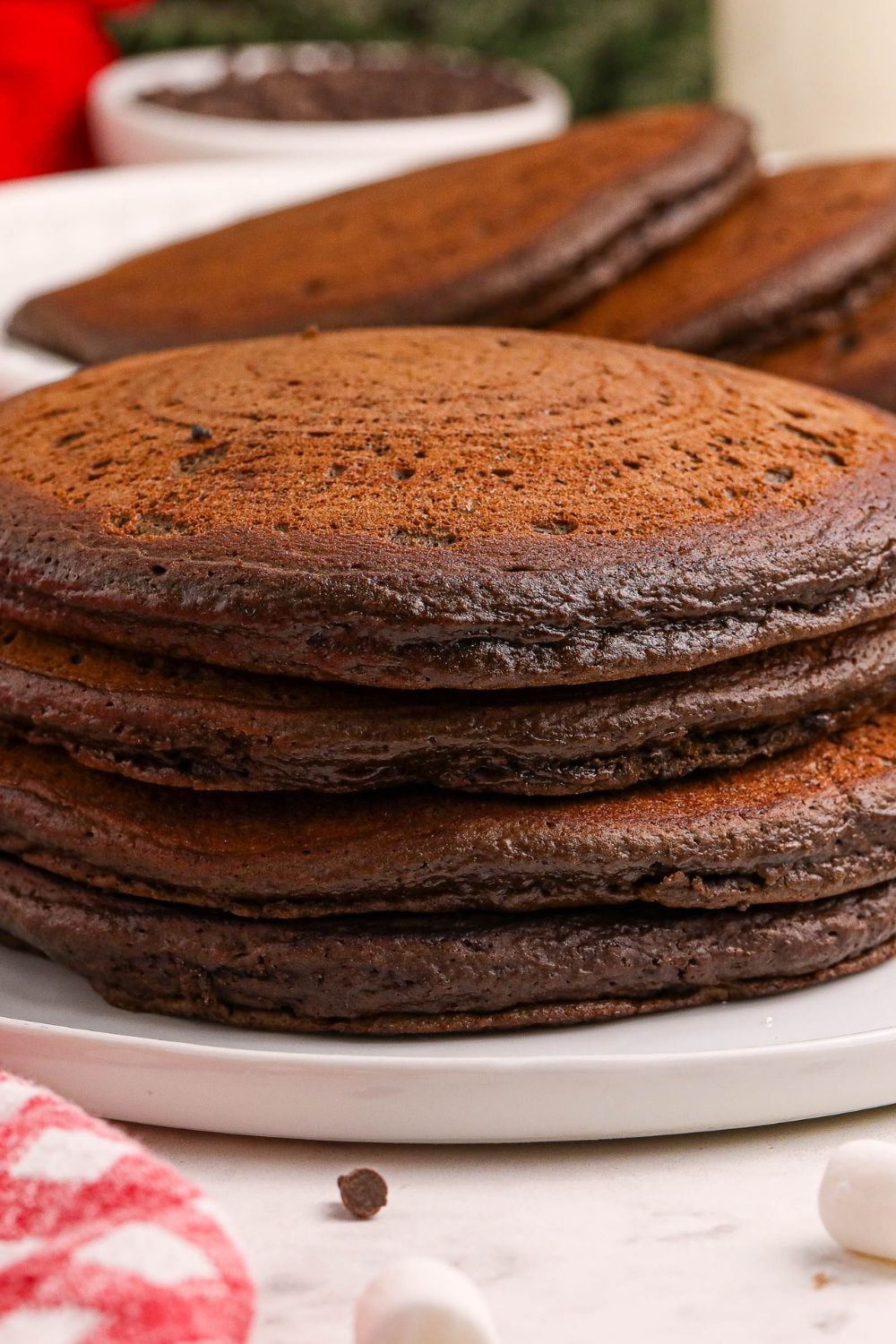 stack of Hot Chocolate Pancakes on a plate
