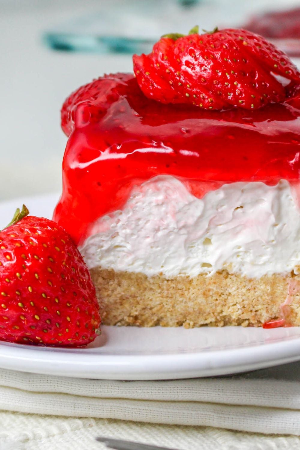 side view of No Bake Strawberry Delight on a plate