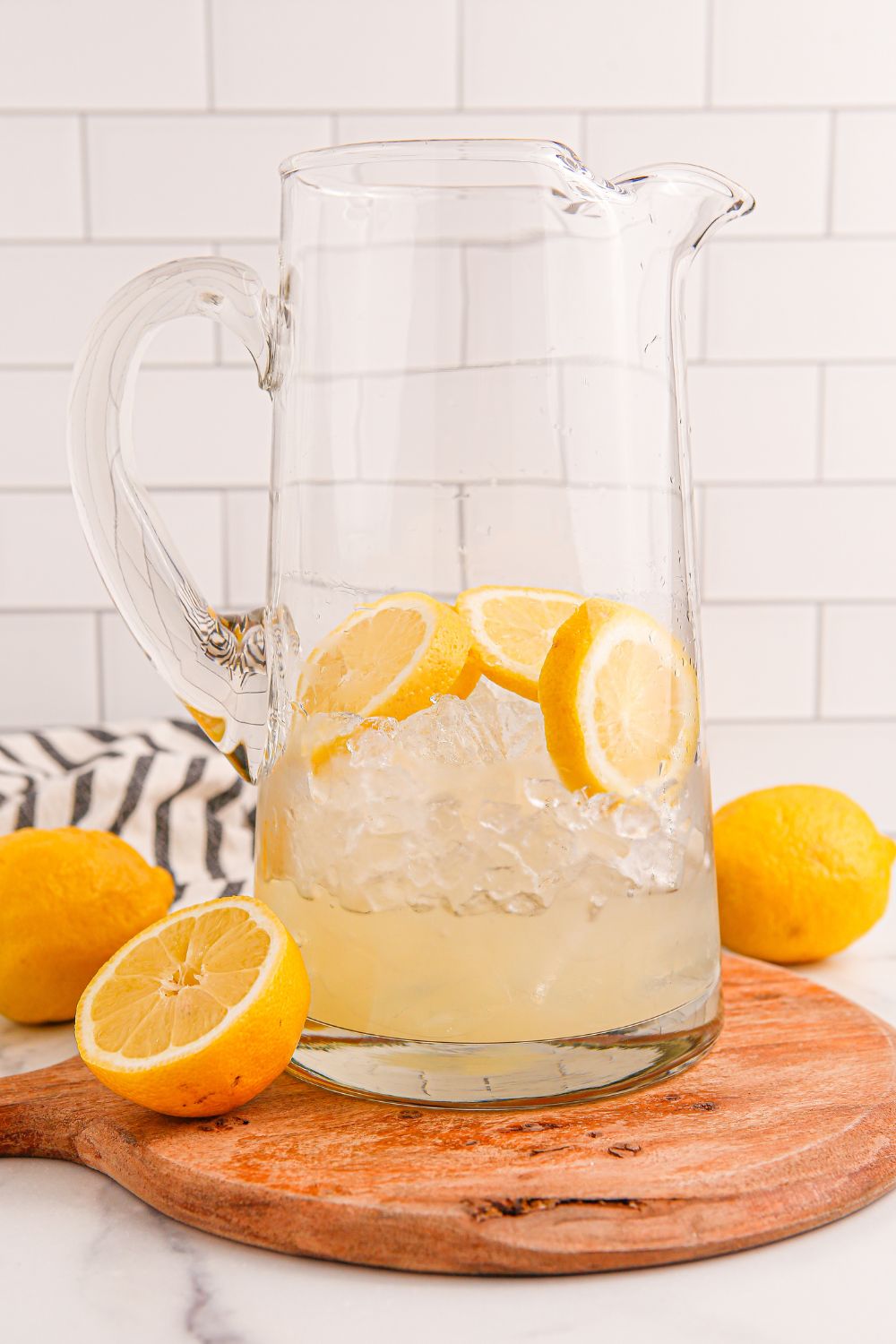 lemonade poured in a pitcher for making Blue Raspberry Lemonade