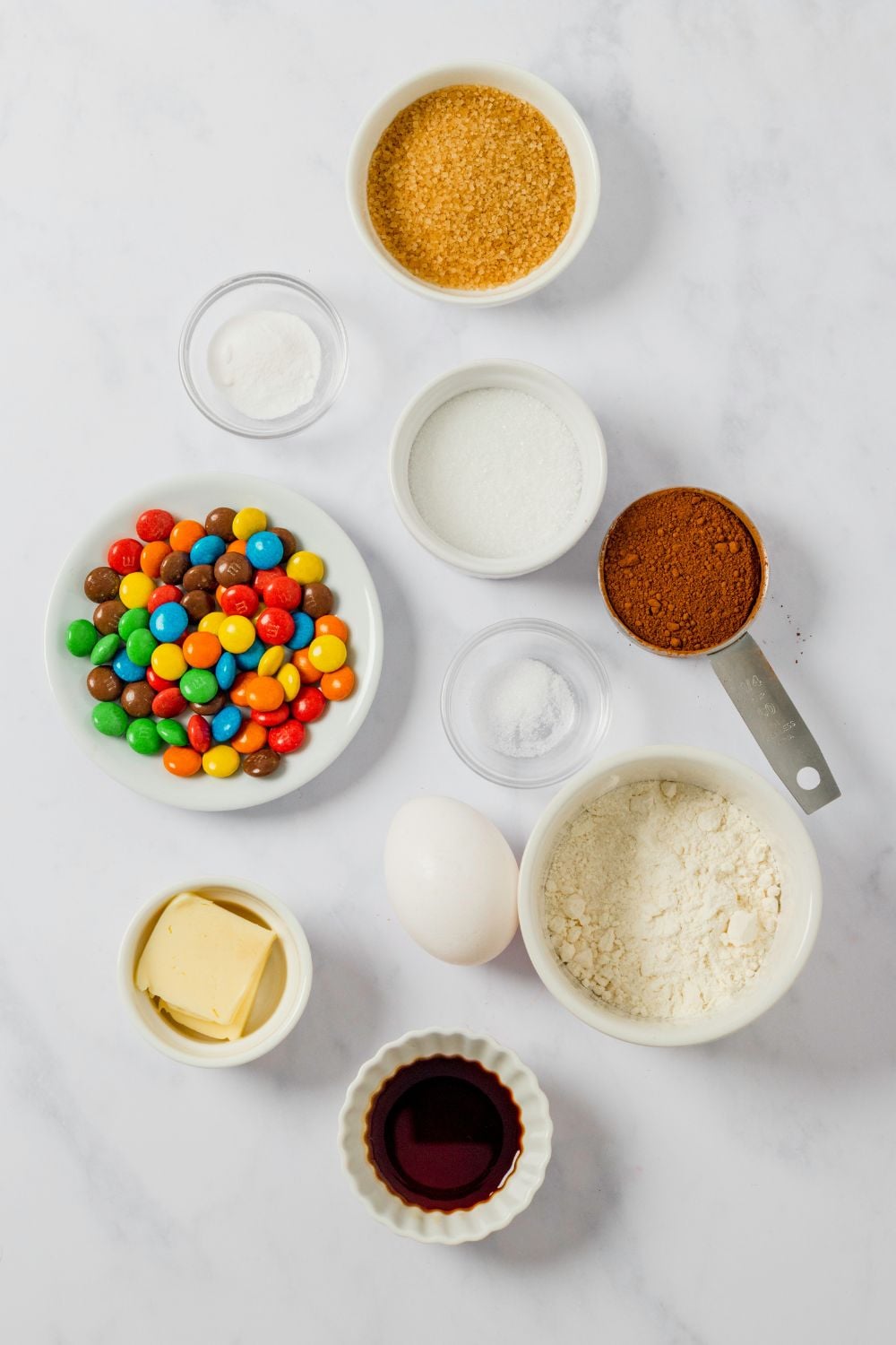 ingredients for Chocolate M&M Cookies on table