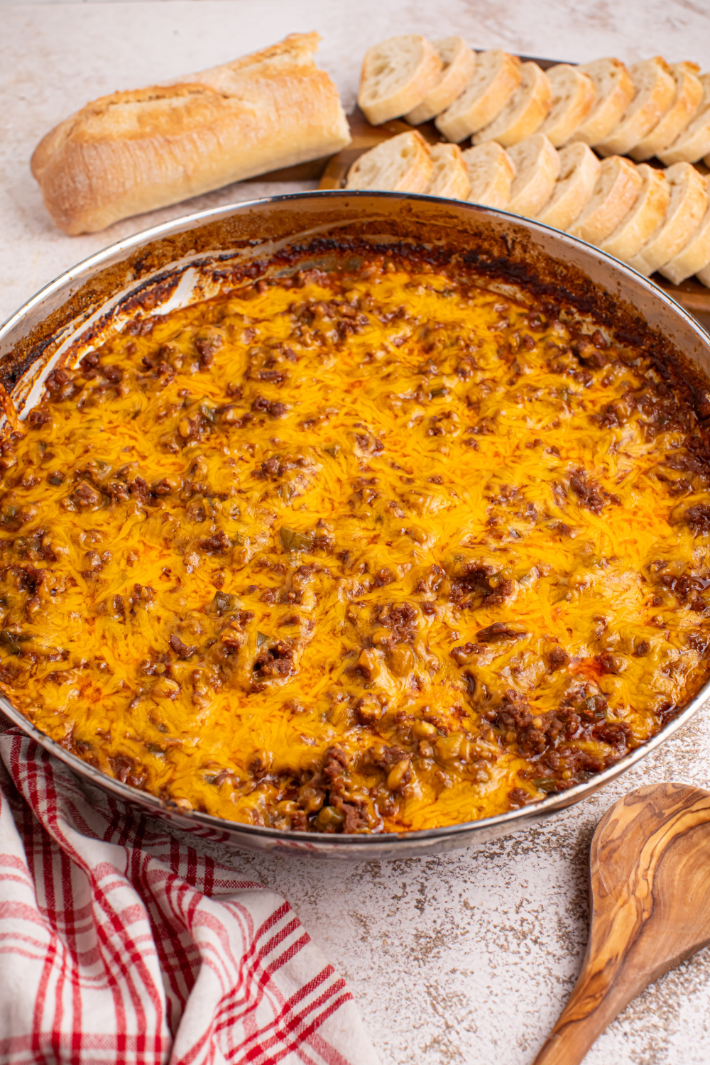 Sloppy Joe Dip in a pan with bread around it