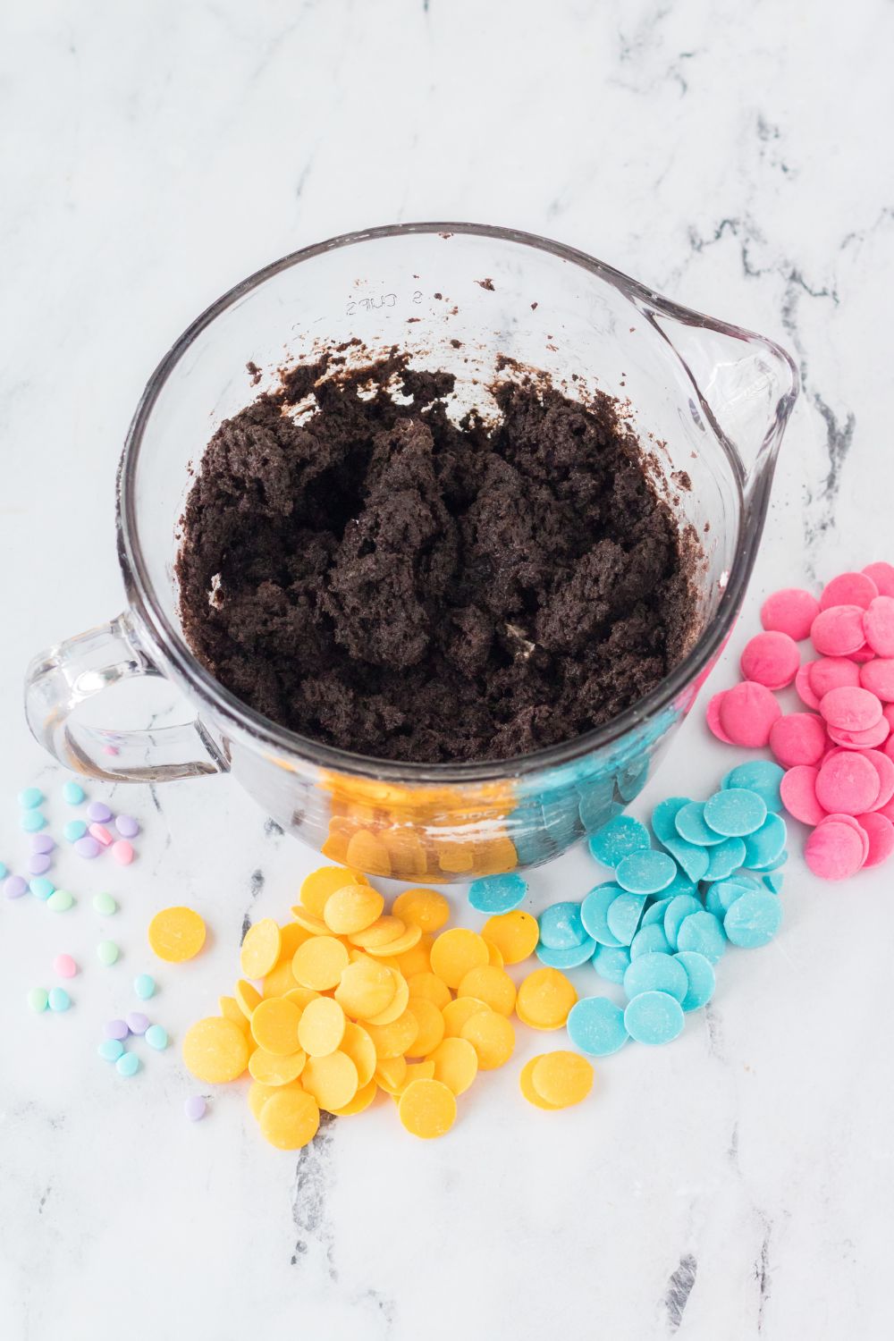 batter mixed up for the base of the Easter Egg Oreo Truffles