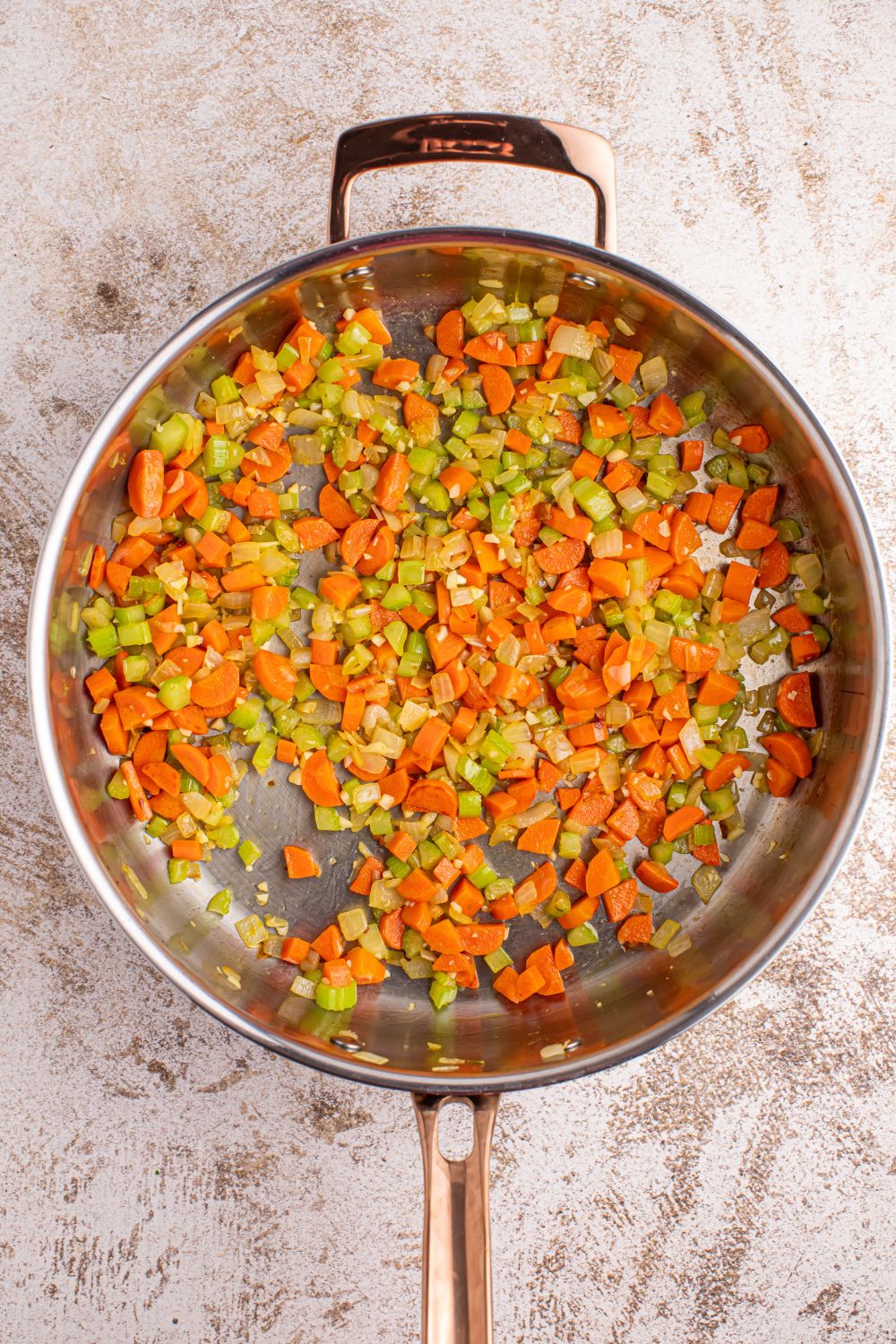 sauted vegetabls in pan for Crack Chicken Soup
