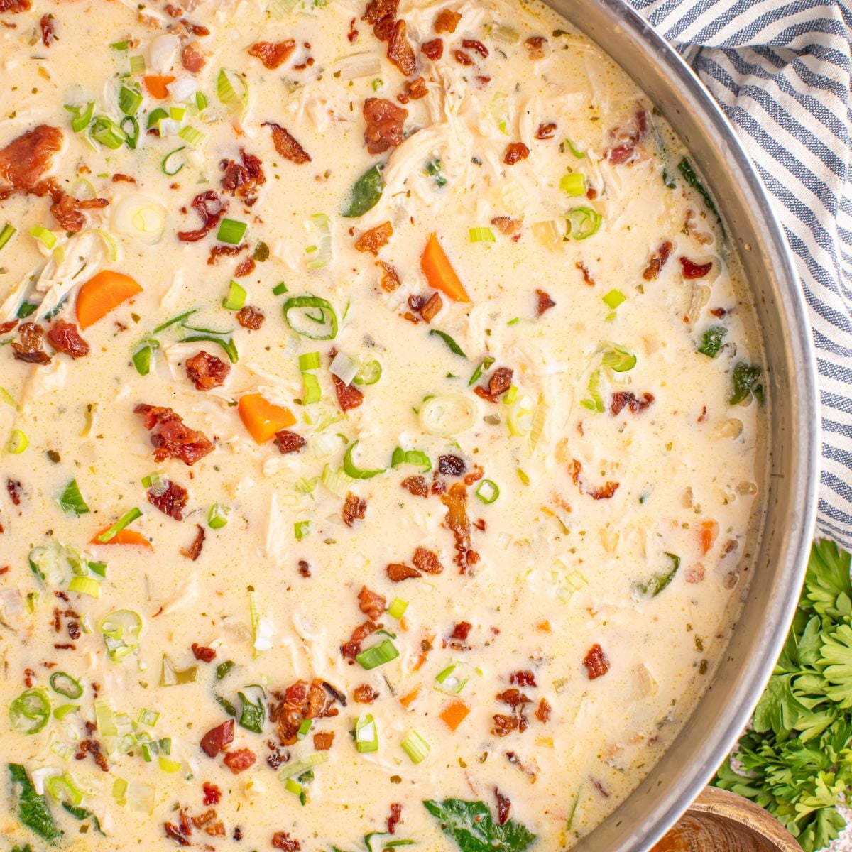 Crack Chicken Soup in a pan with a towel under it