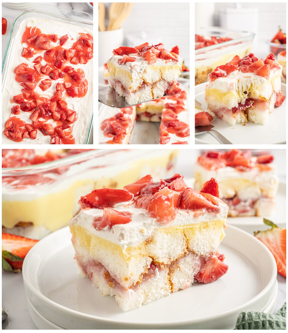 Strawberry Heaven On Earth Cake in a collage