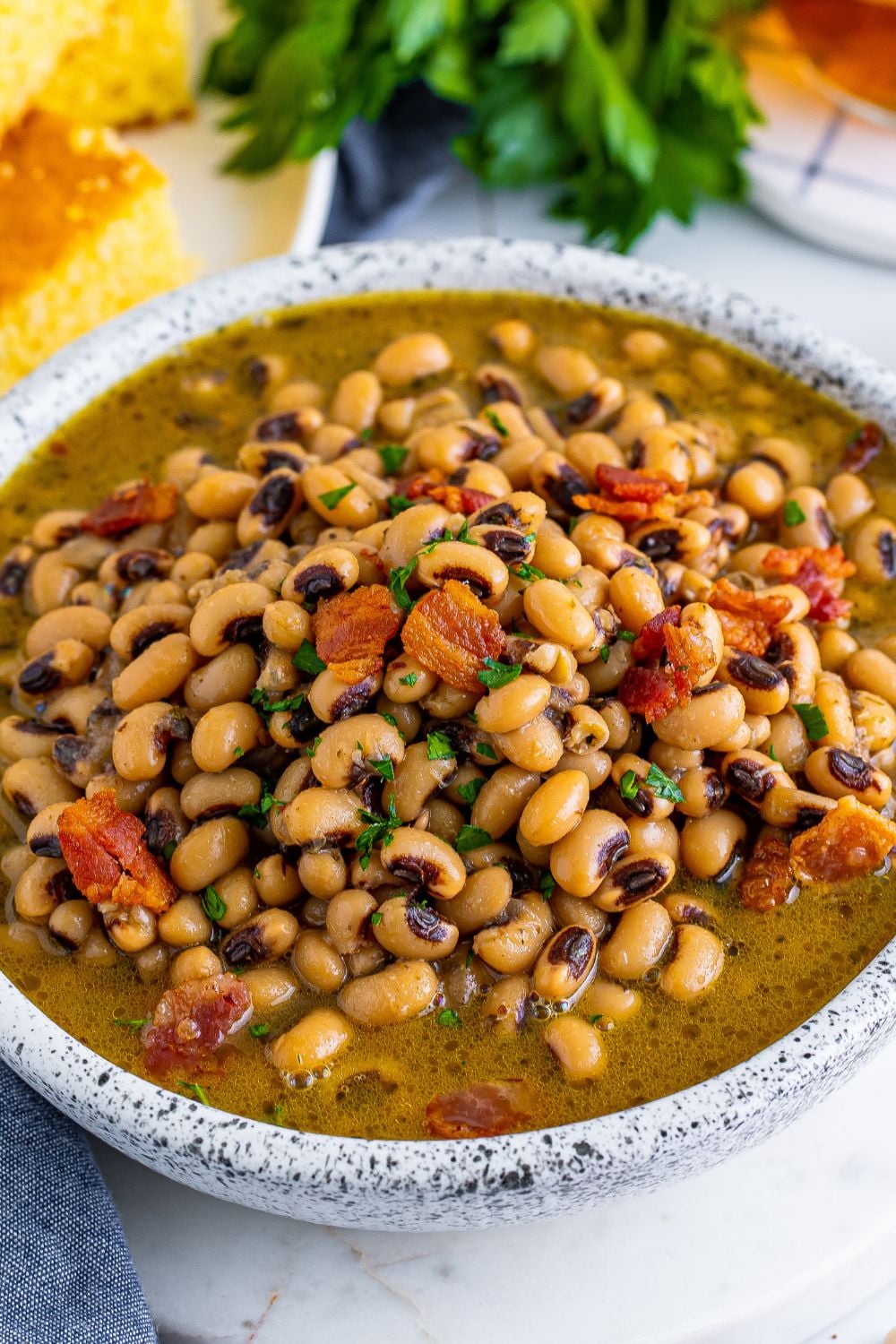 Black Eyed Peas in a ceramic bowl on the table 