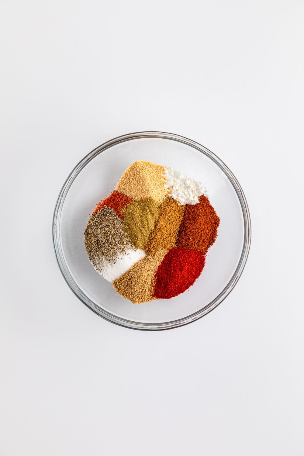 overhead look of spices in a bowl for the Carne Picada