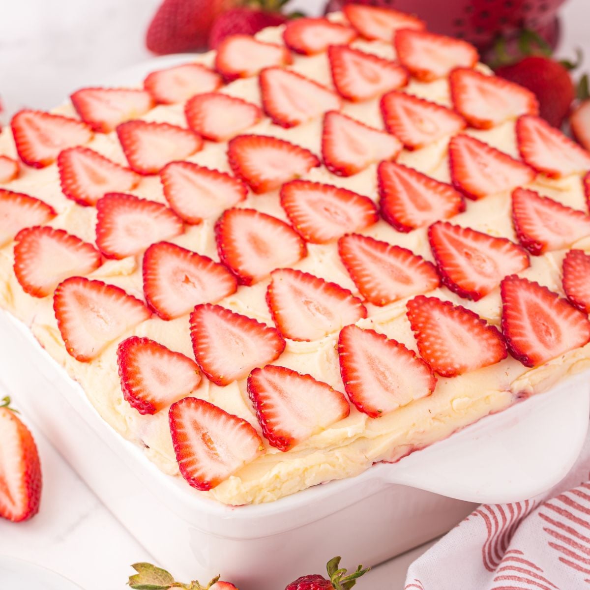 Strawberry Tiramisu in a square pan