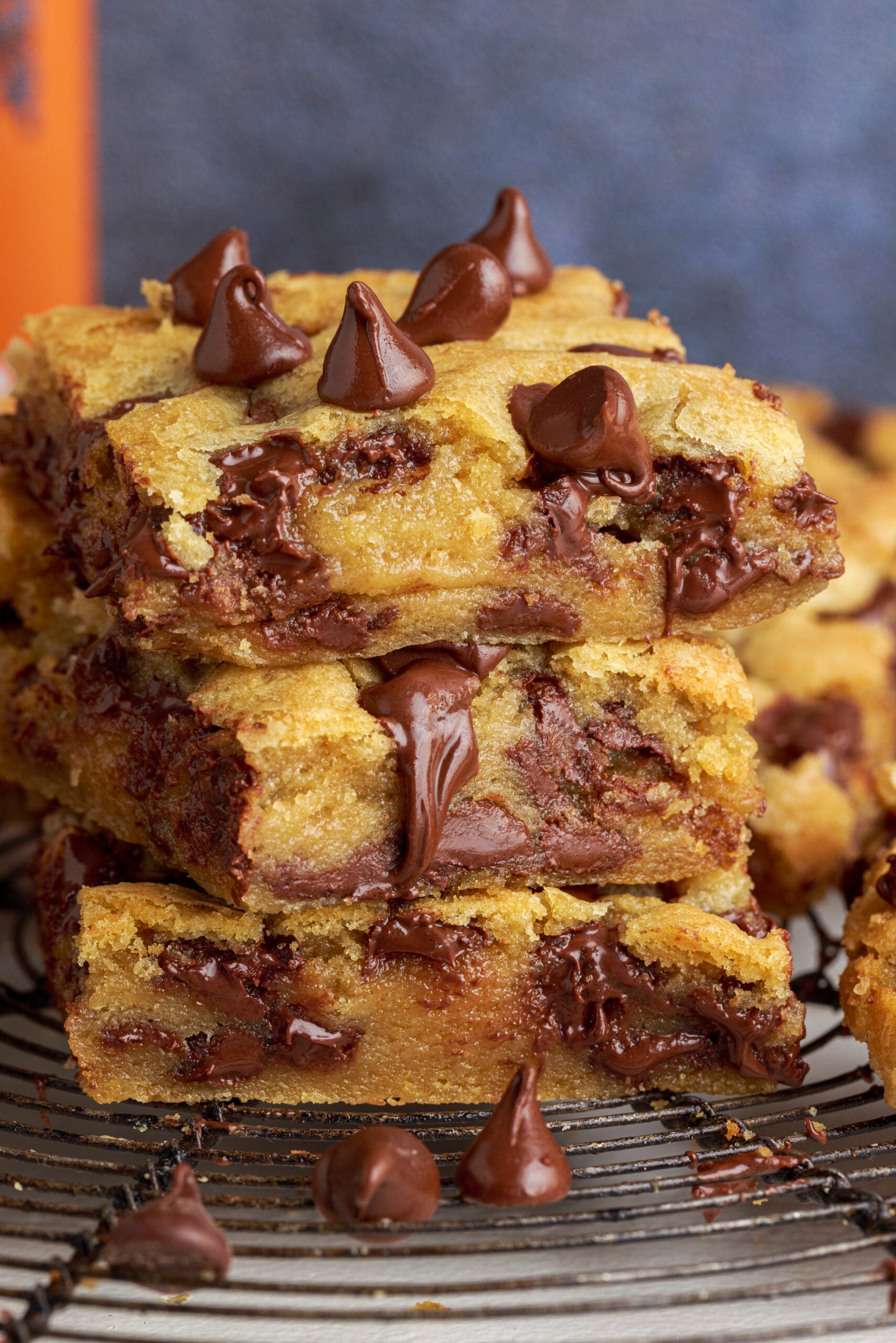stack of 3 Gooey Chocolate Chip Cookie Bars