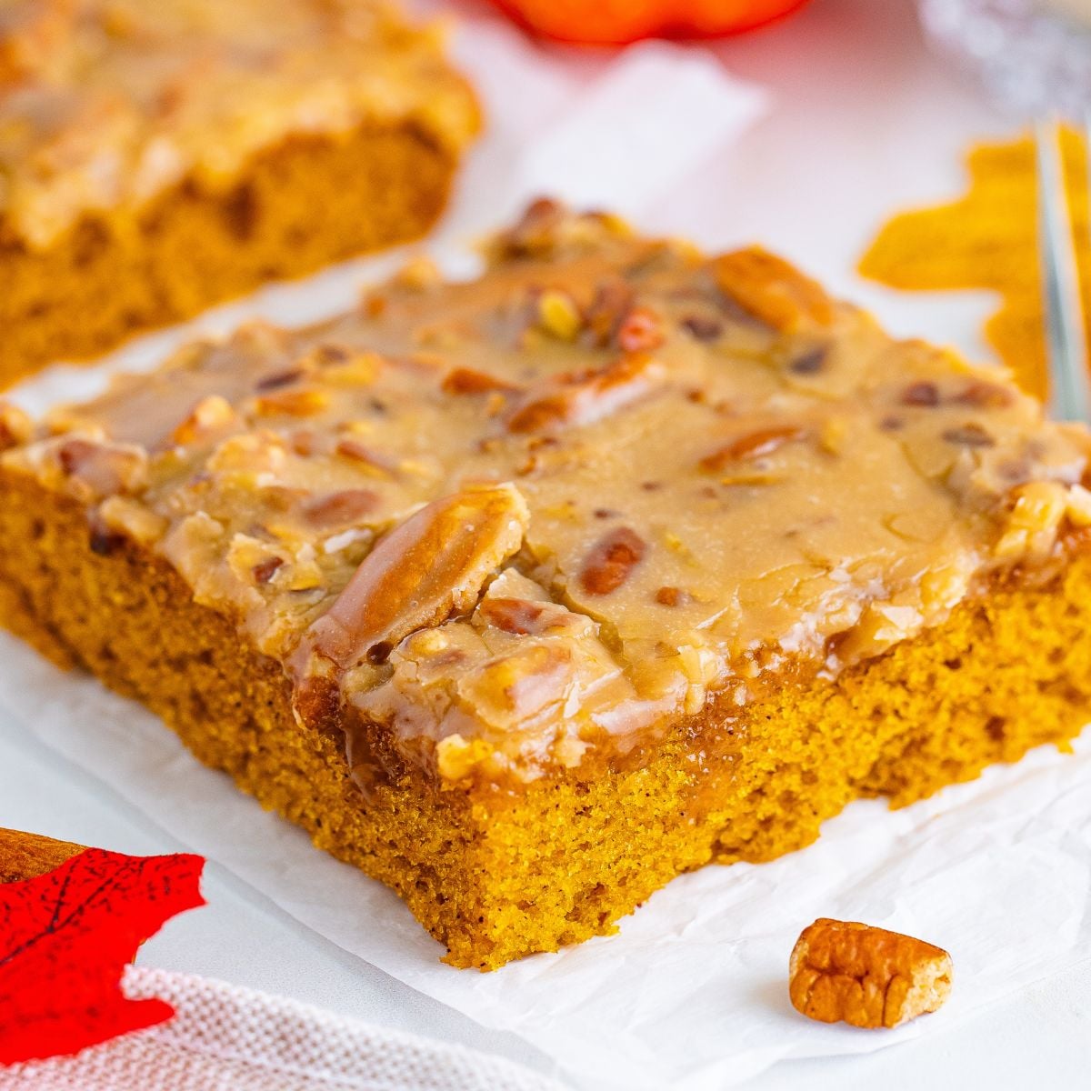 Pumpkin Snack Cake with Praline Icing