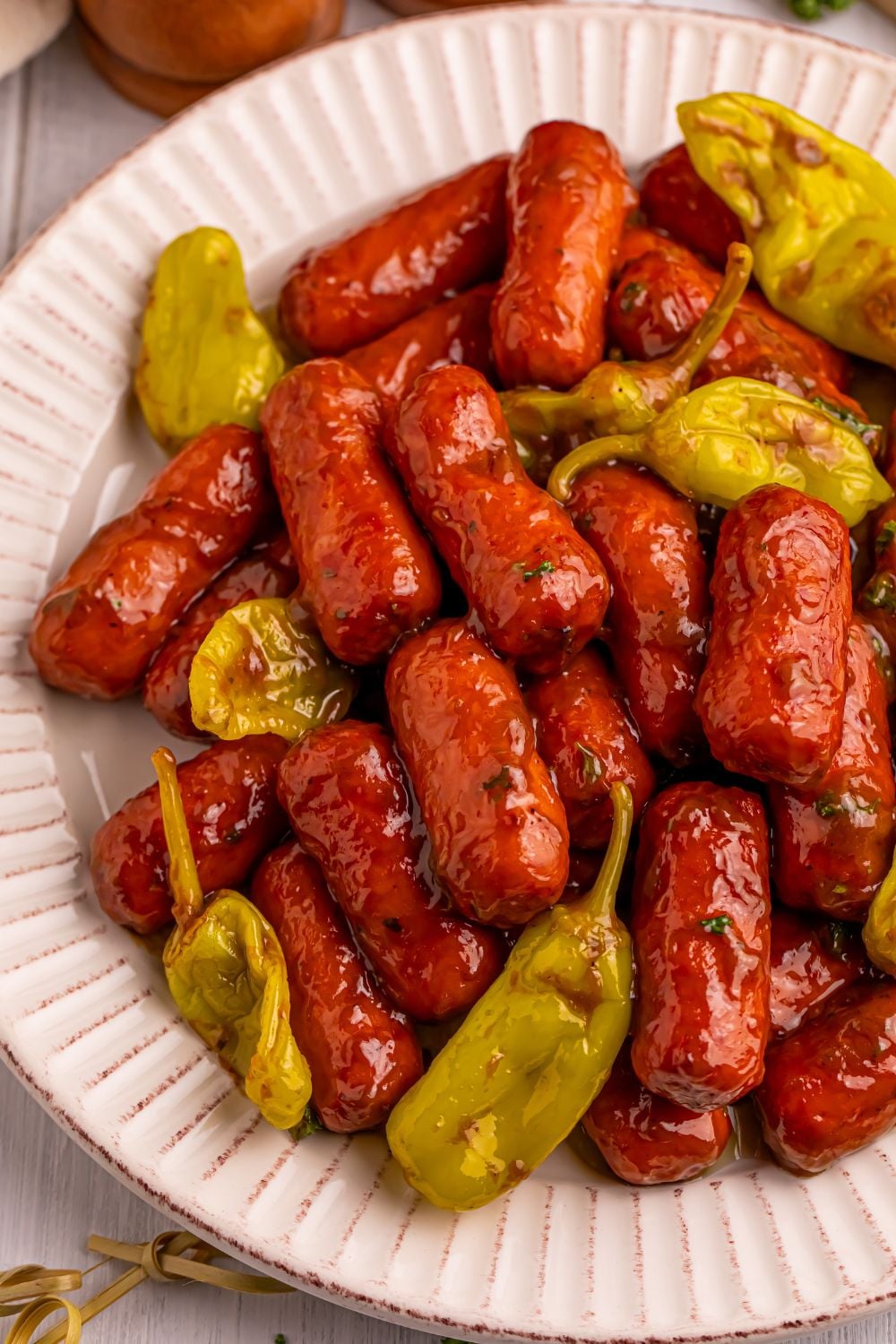 Slow Cooker Mississippi Lil Smokies on a plate on table 