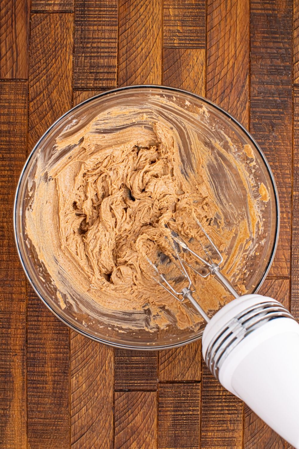 hand mixer whipping up the Brown Sugar Cinnamon Butter in bowl 