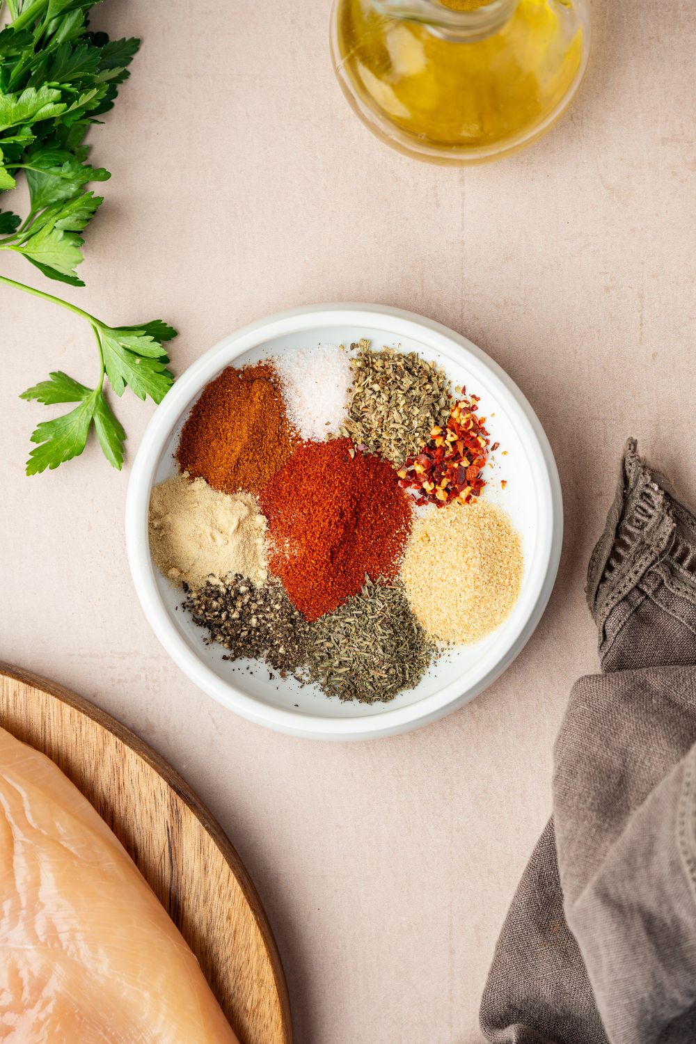 spices in a small plate sitting on table for a blackened seasoning blend