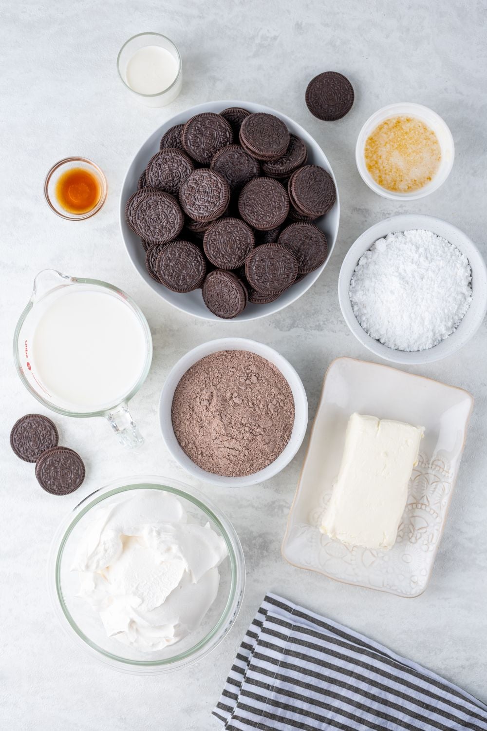 Chocolate Oreo Lush ingredients on marble counter 
