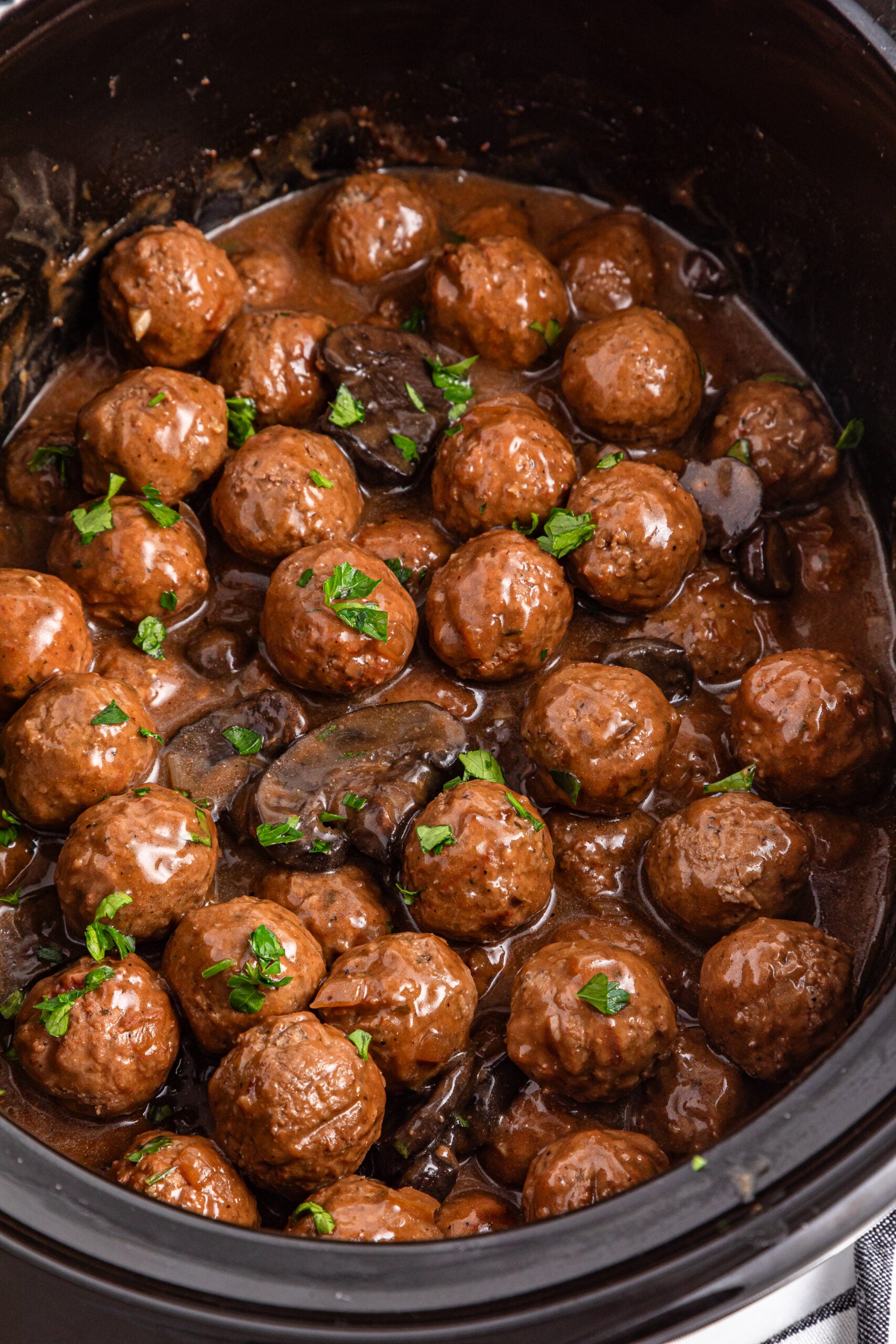 Crock Pot Salisbury Steak Meatballs in crock pot