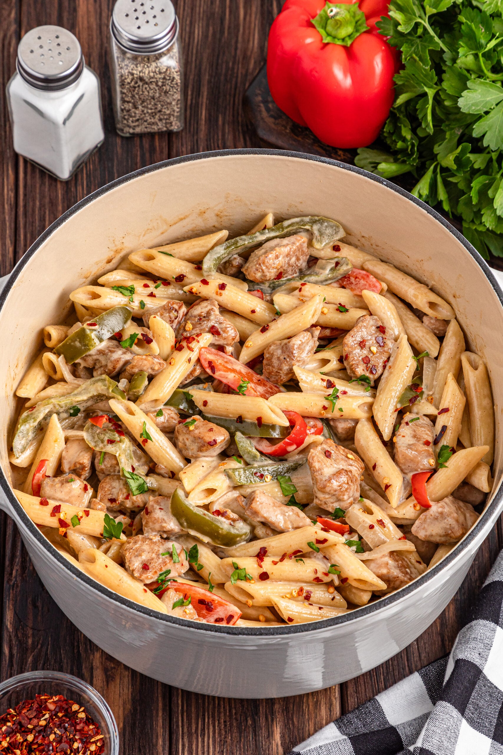 overhead view of the Rasta Pasta in a large pot