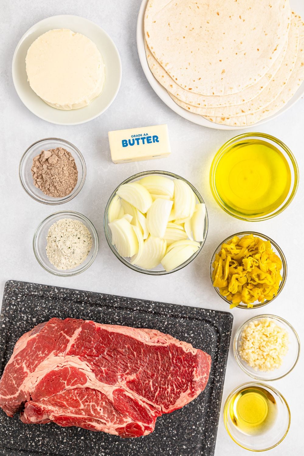 ingredients for Mississippi Pot Roast Quesadillas on table