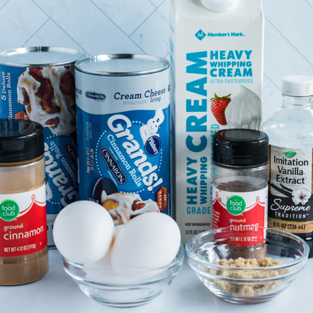 All ingredients needed to make Crock Pot Cinnamon Roll Casserole