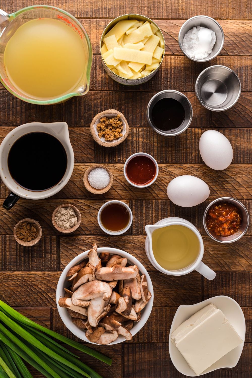 hot & sour soup ingredients in bowls on table