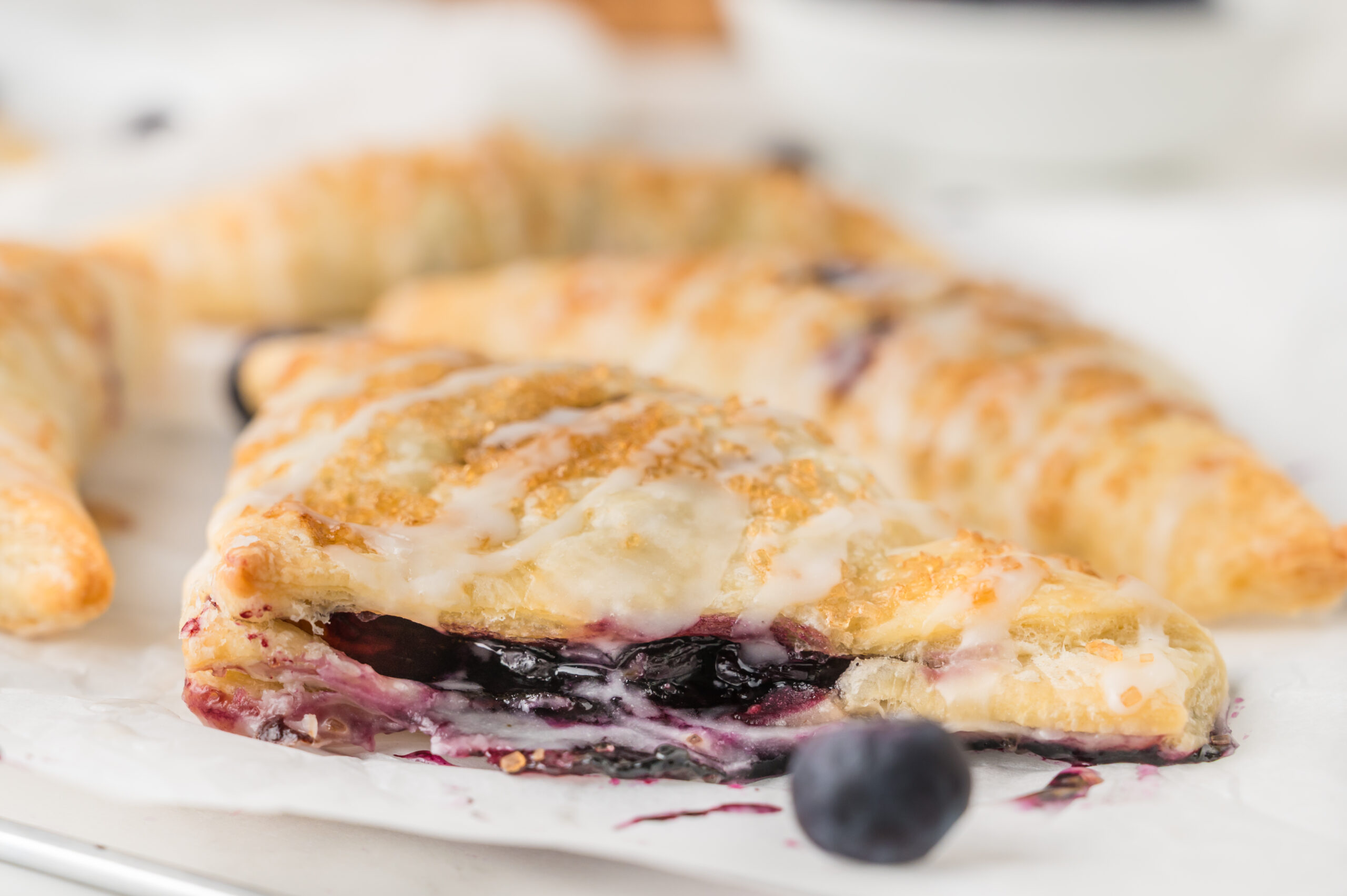 side view of the Blueberry Turnovers on plate
