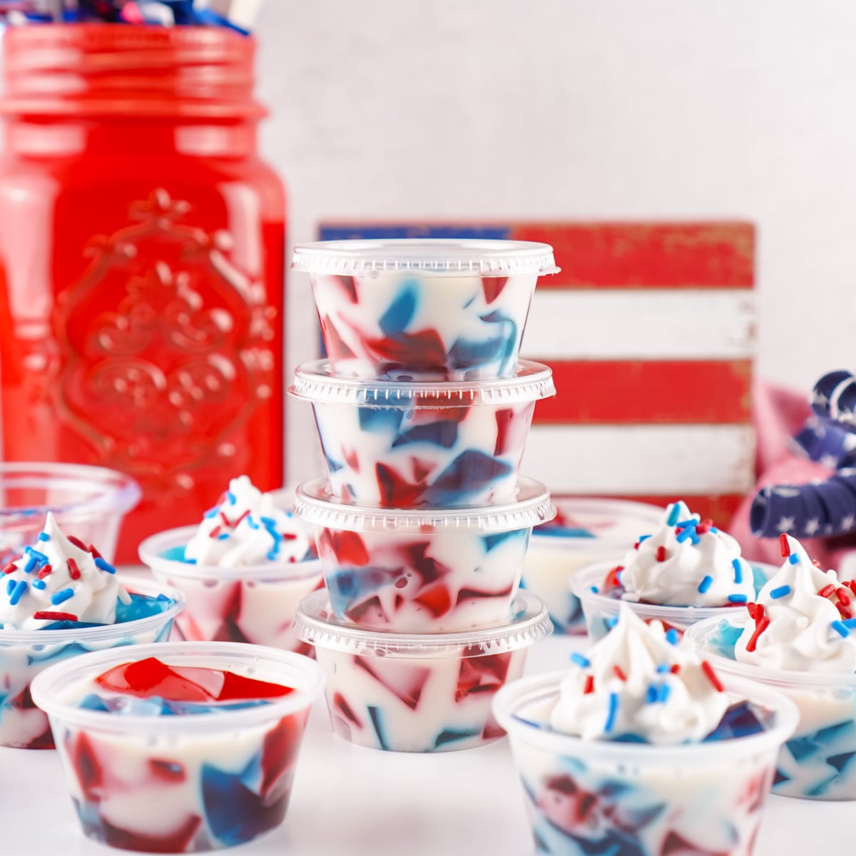 Red White and Blue Jello Shots (Stained Glass Style for 4th of July)